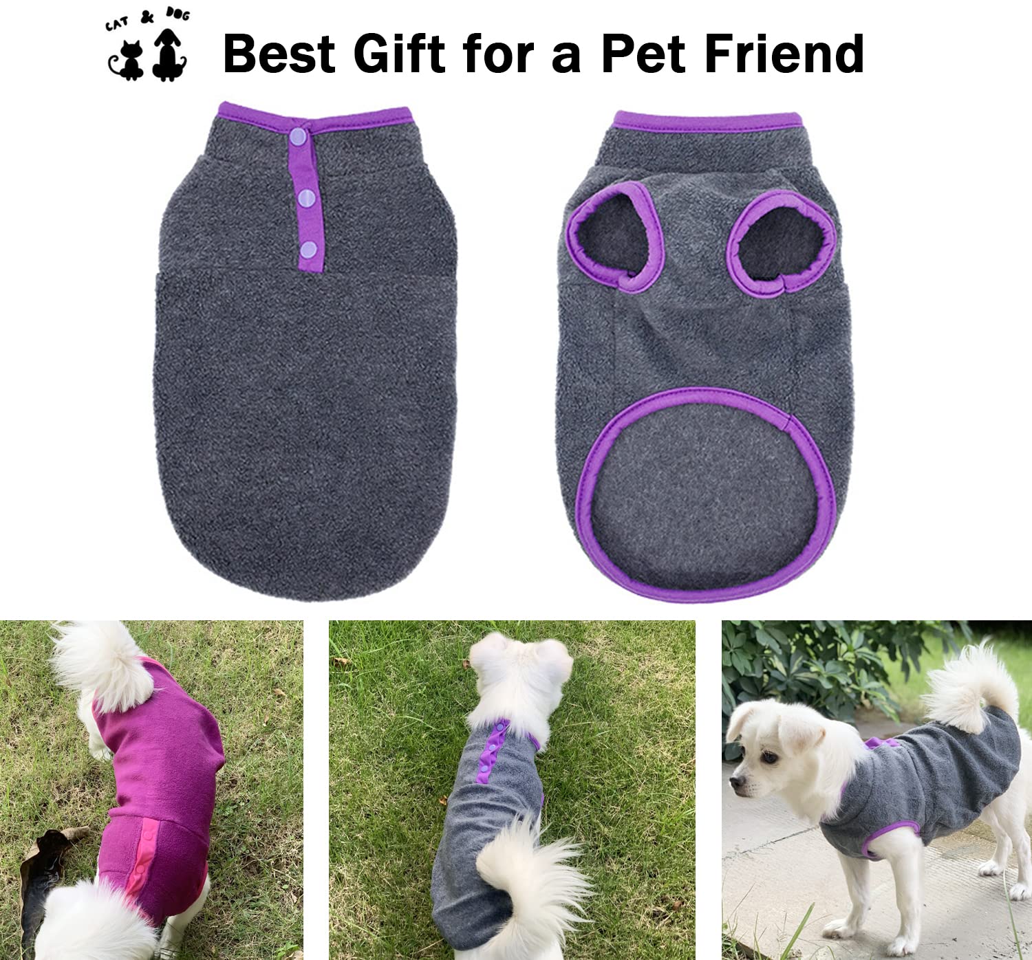 2 Pack Dog Fleece Vest Sweater, Warm Pullover Fleece Puppy Jacket, Autumn Winter Cold Weather Coat Clothes, Pet Stretch Fleece Apparel With Buttons Costumes For Small Medium Dogs Cats (X-Small)