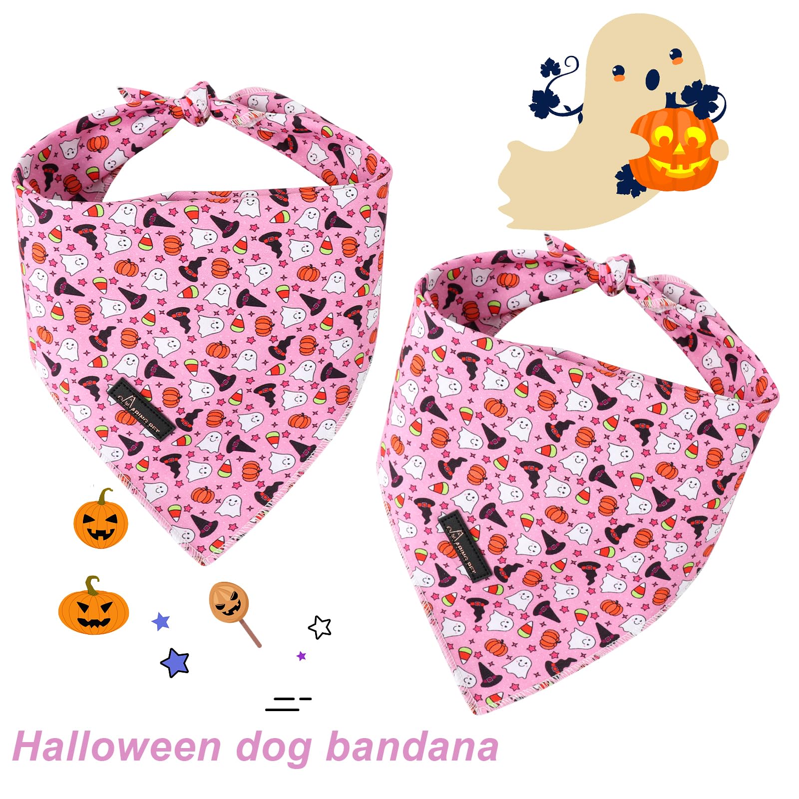 Aring Pet Halloween Bandana - Cotton Pink Pumpkin Dog & Cat Triangle Bibs For Boy & Girl Pets