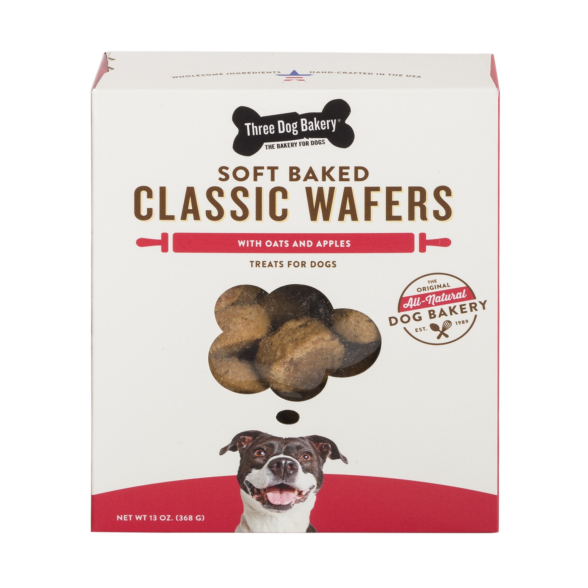 Three Dog Bakery Classic Wafers Baked Dog Treats, Oats & Apples , 13 Oz