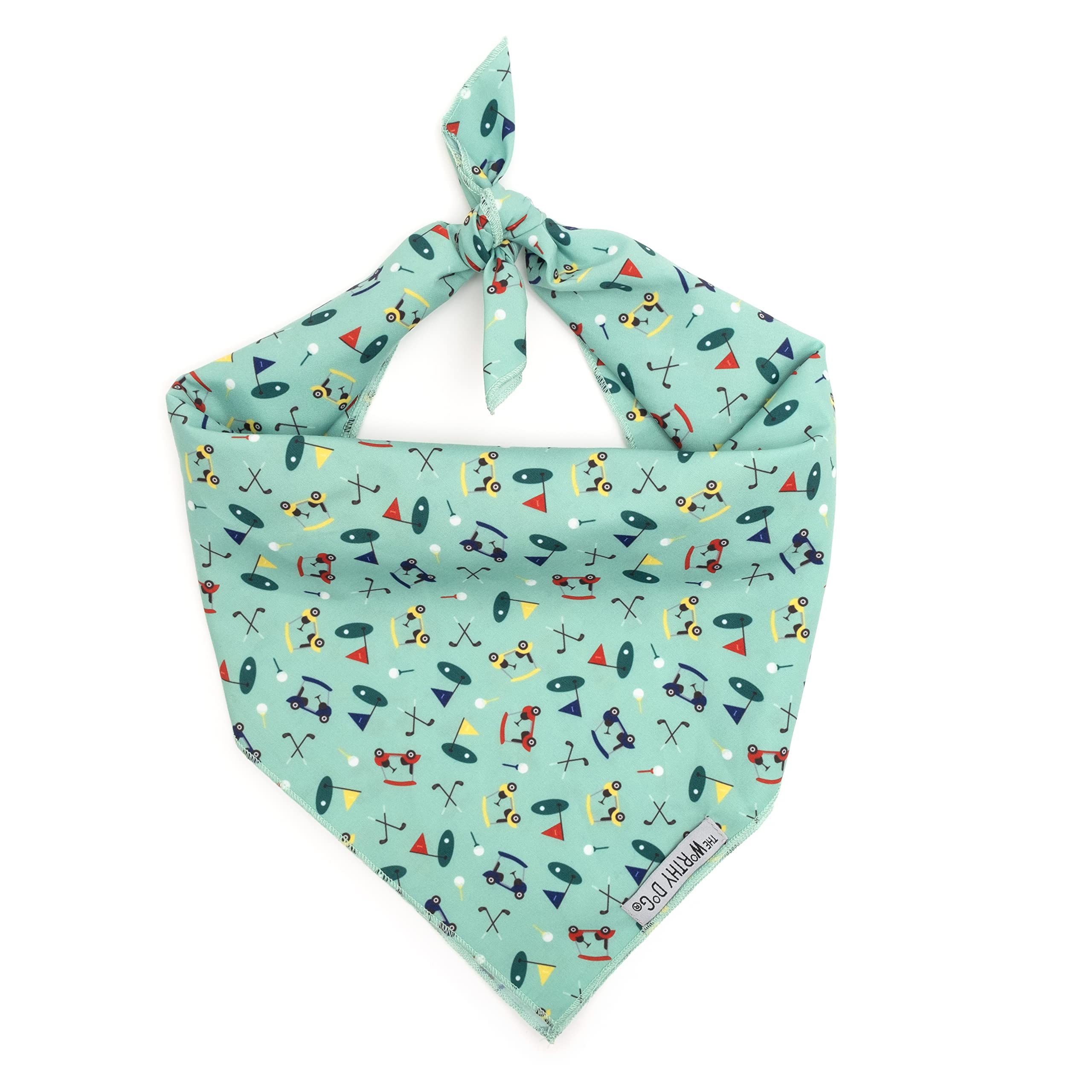 The Worthy Dog Golf Bandana - Durable, Soft & Comfortable Polyester Fabric With Adjustable Tie-On For Small & Large Pets - Multi
