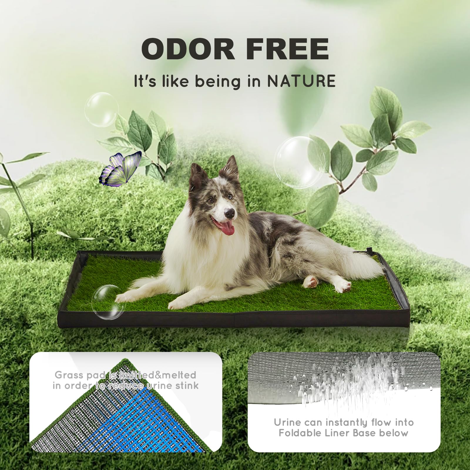 Hq4Us 4Legs Dog Grass Pad With Foldable Dog Litter Box,Large Liner Base For Balcony,Ultra-Absorbent Artificial Grass Pads For Do