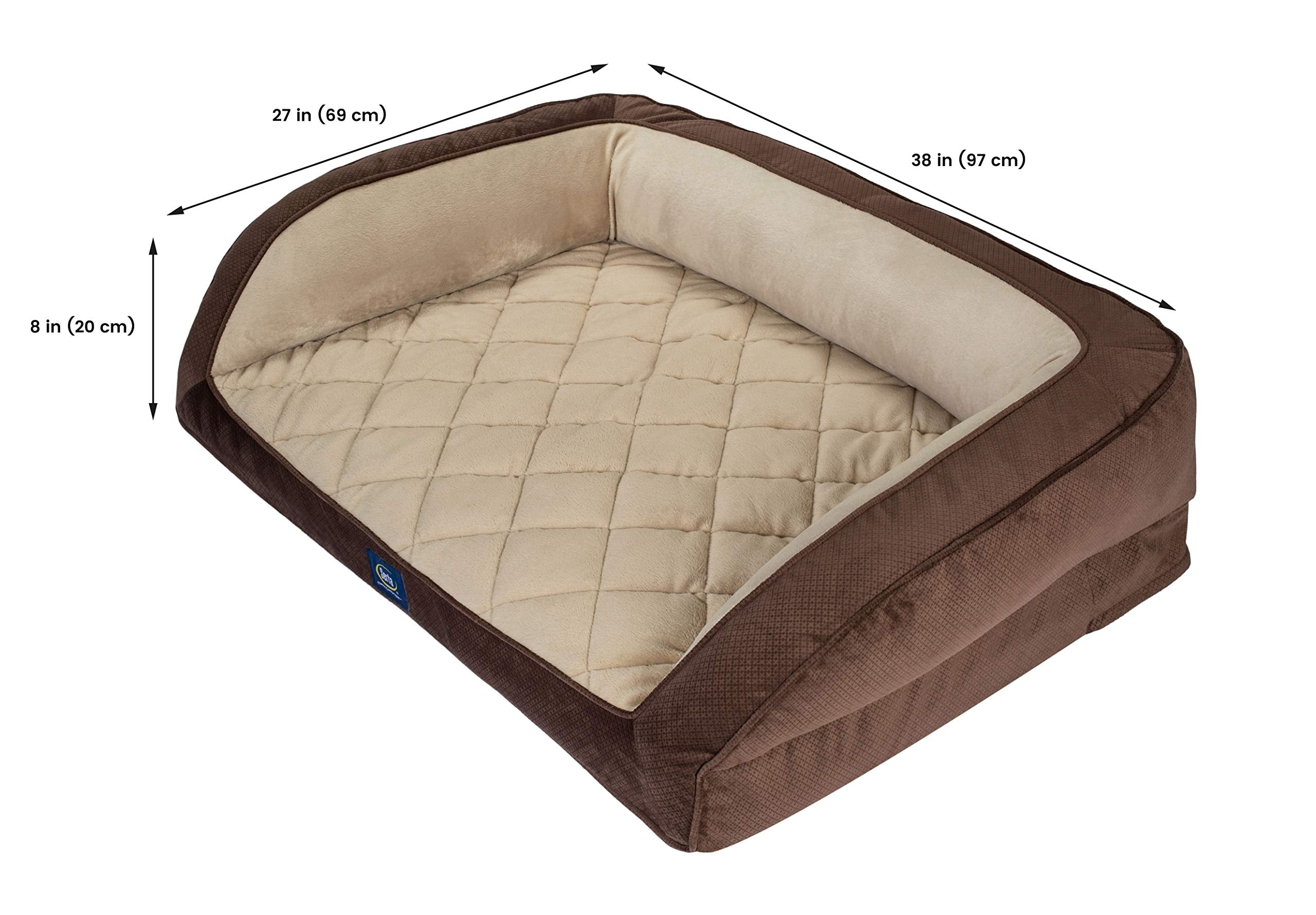 Serta Ortho Quilted Couch Pet Bed, Large, Mocha