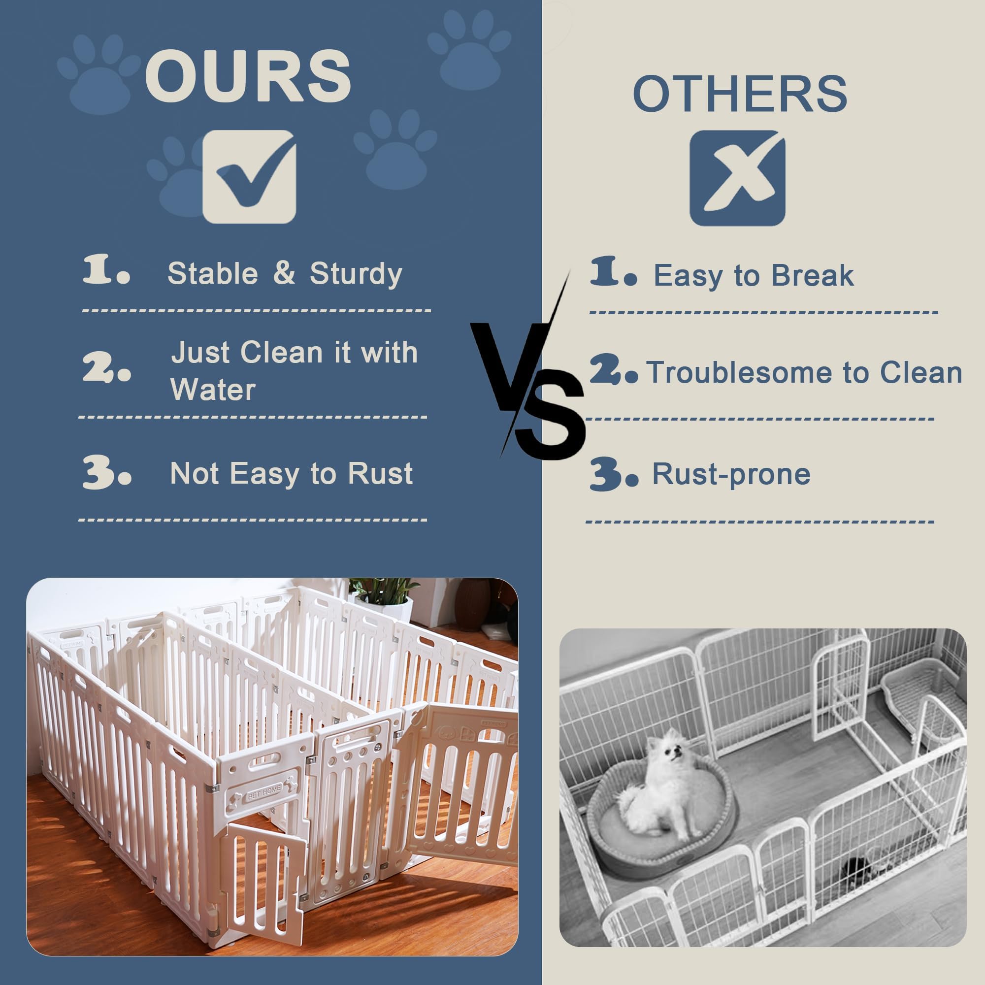 Aoole 2 Room Dog Playpen with Door, 16-Panel, 25.5" H, White, Easy to Assemble, Non-Slip Pet Gate