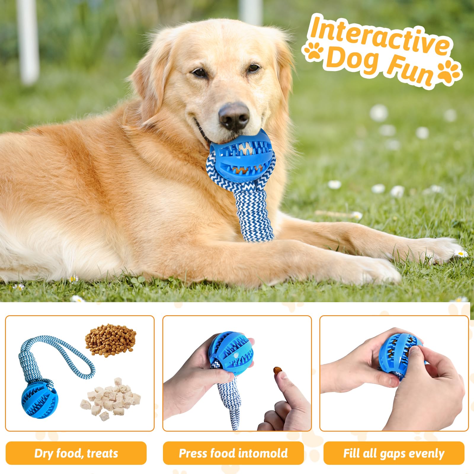 MASHDE Treat Dispensing Dog Toys & Dog Puzzle Toy to Keep Them Busy, Bite and Brush Dental Toy for Medium Large Dogs Bathing Gro