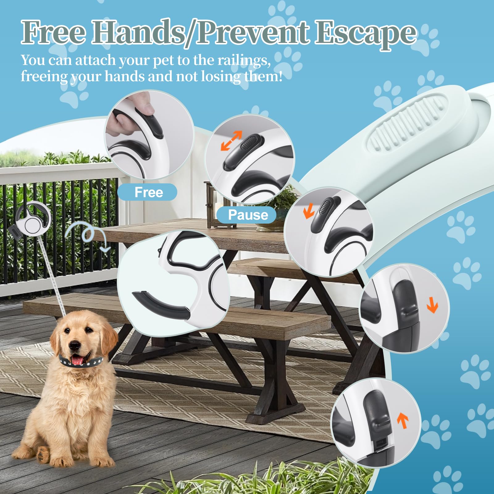 Retractable Dog Leash 4 In 1 With Led Light & Dispenser & Fixed Hanging, 10 Ft Heavy Duty Dog Leash Retractable For Medium Large