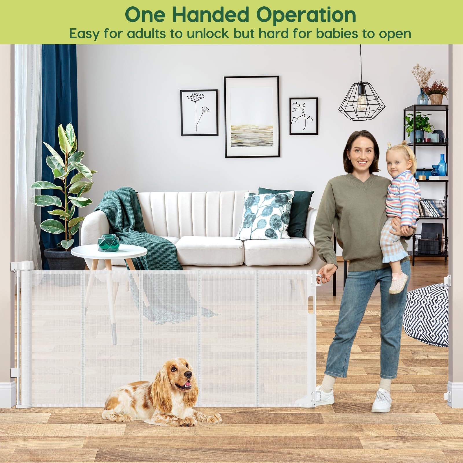Reinforced 80 Inch Extra Wide Retractable Baby Gate with Support Rods, Indoor/Outdoor Retractable Pet Gates for Wide Openings, 3