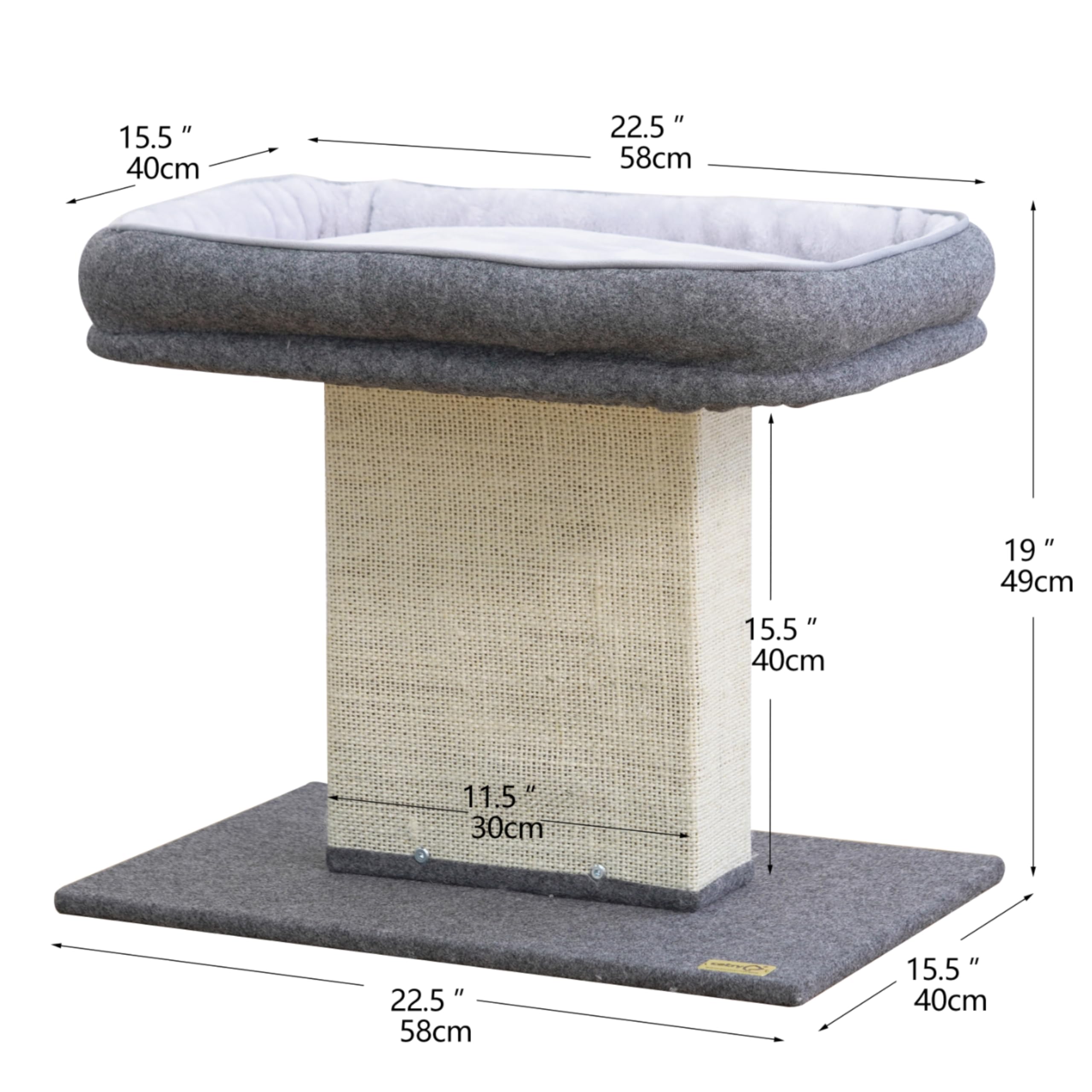 Catry 19'' High 2-In-1 Elevated Cat Perch With Large Soft Felt Bed, Wide Sisal Scratching Post, Minimalist Cat Furniture For Cli