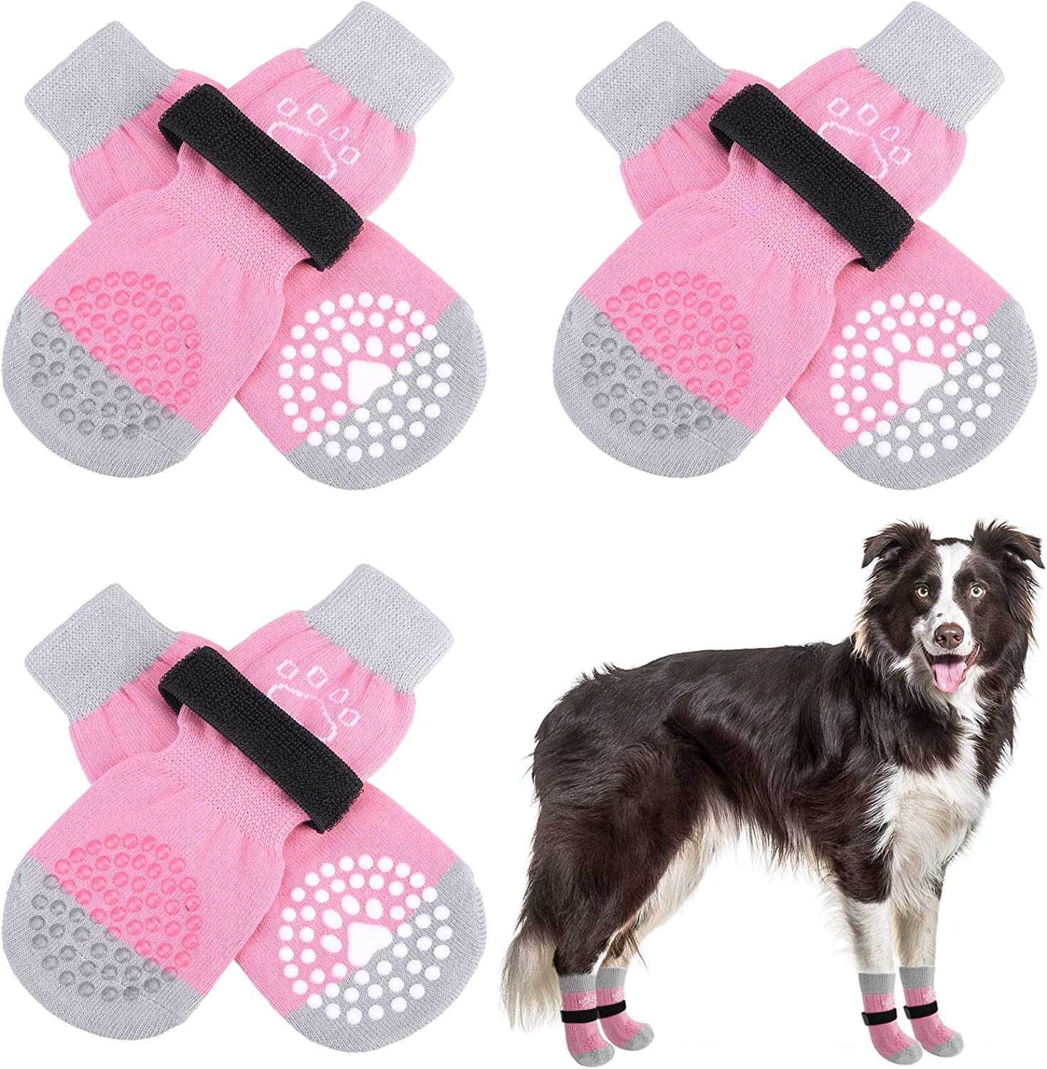 Scenereal Double Side Anti-Slip Dog Socks, Non Slip Dogs Sock For Hardwood Floors, 3 Pairs Pet Paw Protectors Indoor, Prevent Floor Scratching, Stop Licking Paws