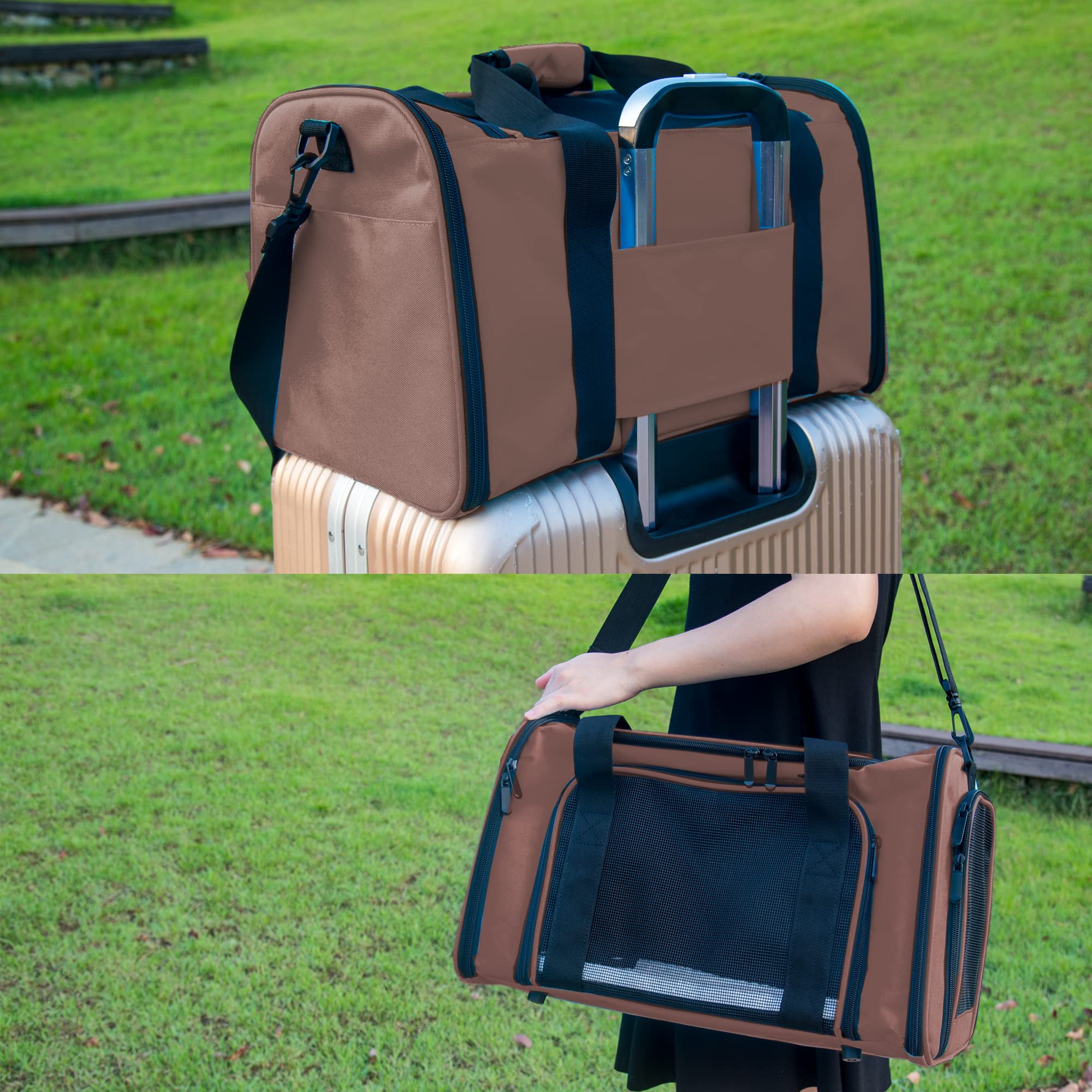 Nextfri Soft Sided Carrier For Small Medium Cats Dogs,Tsa Airline Approved Collapsible Travel Pet Carrier (Medium, Brown)