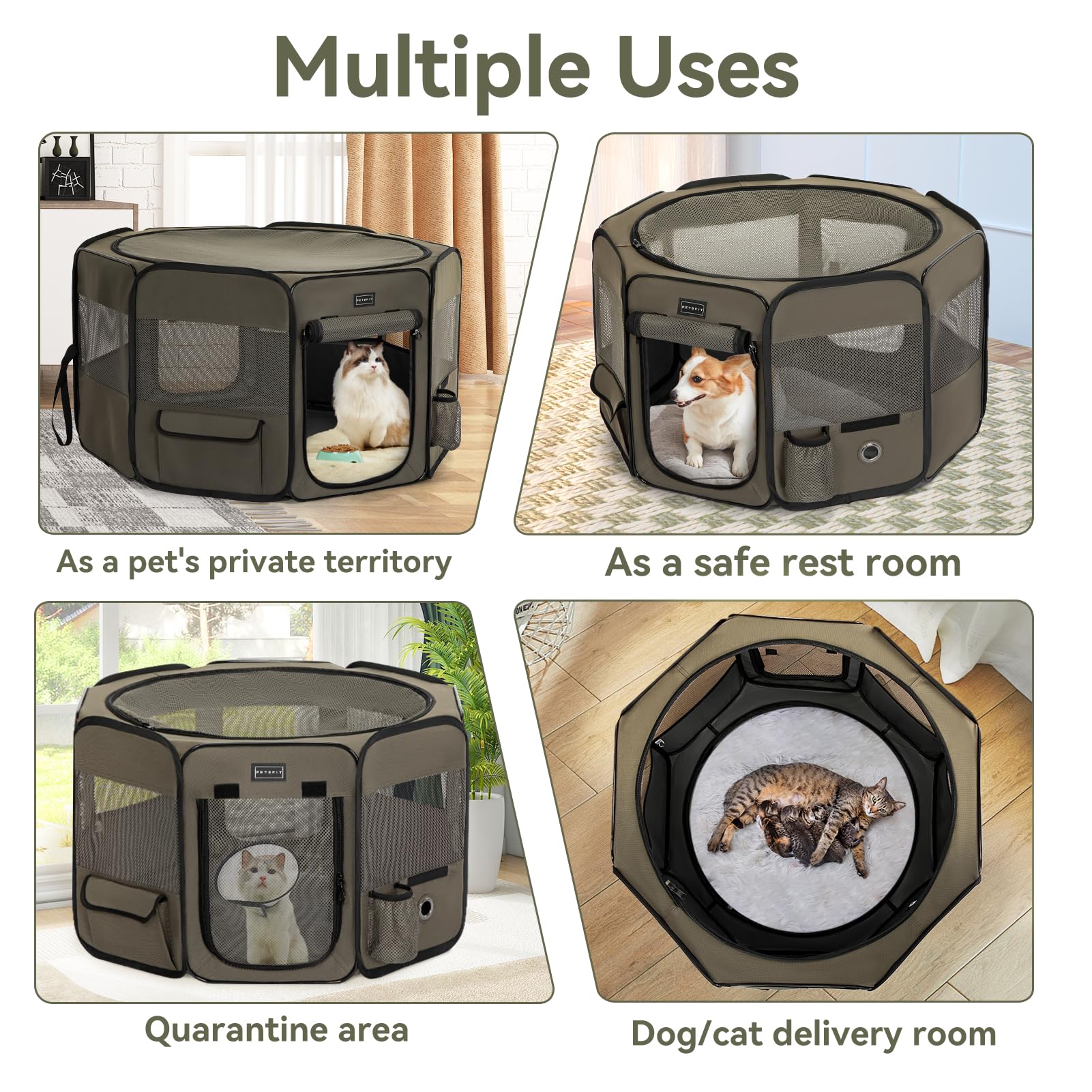Petsfit Dog Playpen, 36'' Dia Sturdy Foldable Puppy Playpen For Dogs Cats Indoor/Outdoor, Portable Pet Playpen With Carring Case