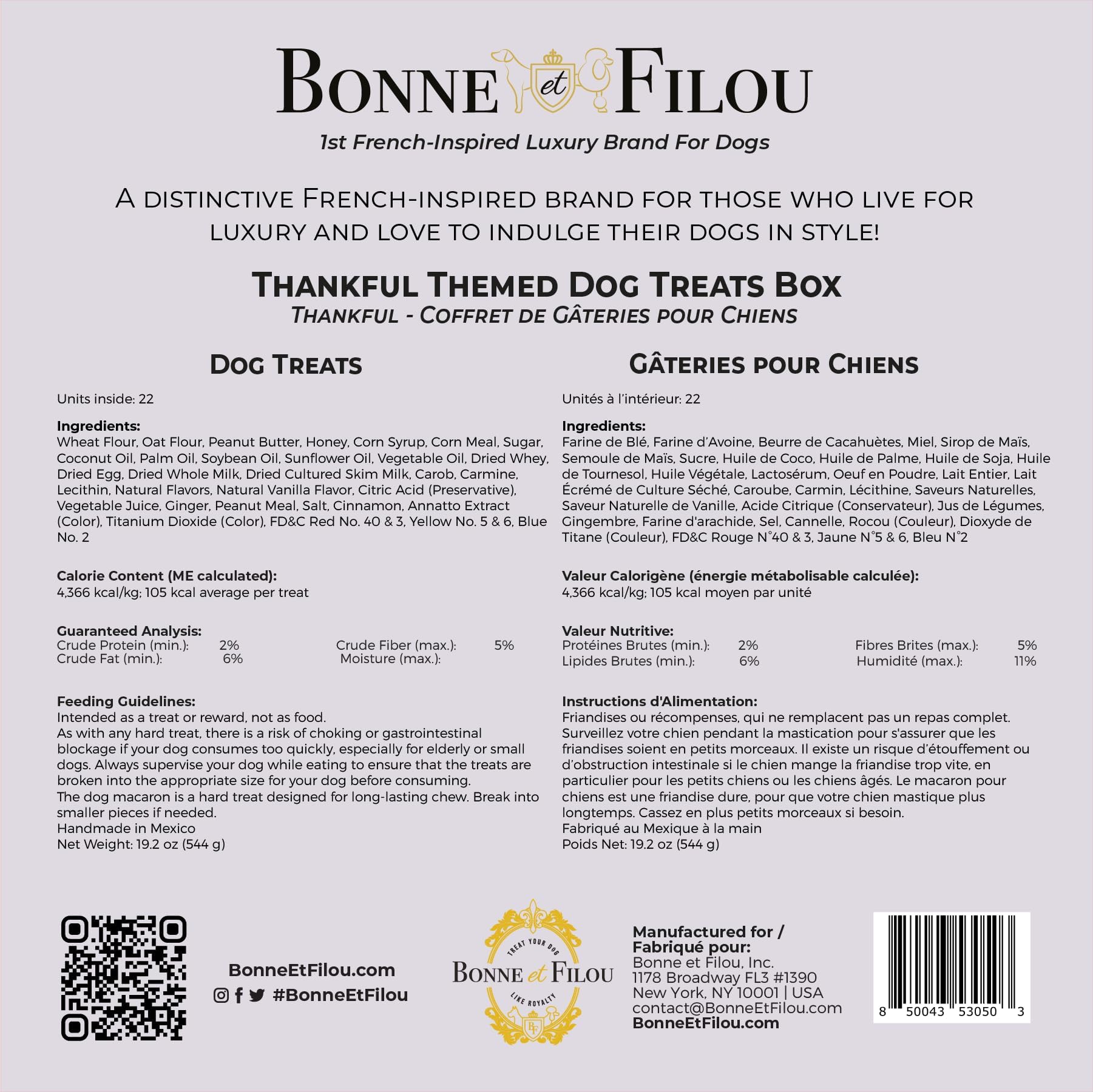 Bonne et Filou Thankful Dog Treats, Gourmet Gift Box, 22 Festive Fall Themed Macarons, Truffles & Bone Cookies, Healthy Snacks f