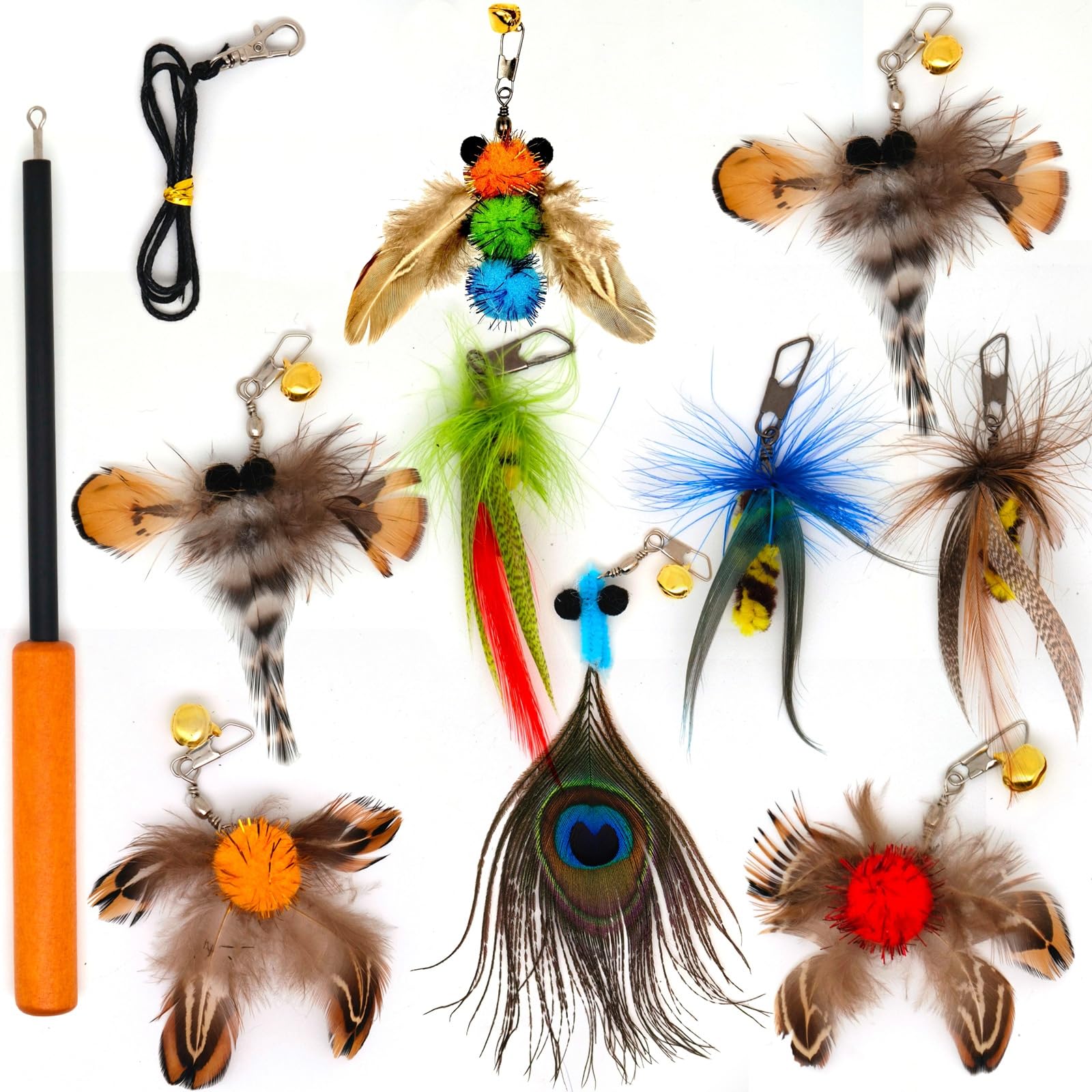 Miwoowim Interactive Cat Toys - 10 Pcs Cat Retractable Wand Toy And Feather Toys Refills, Enrichment Toys For Indoor Cats,Kitty 
