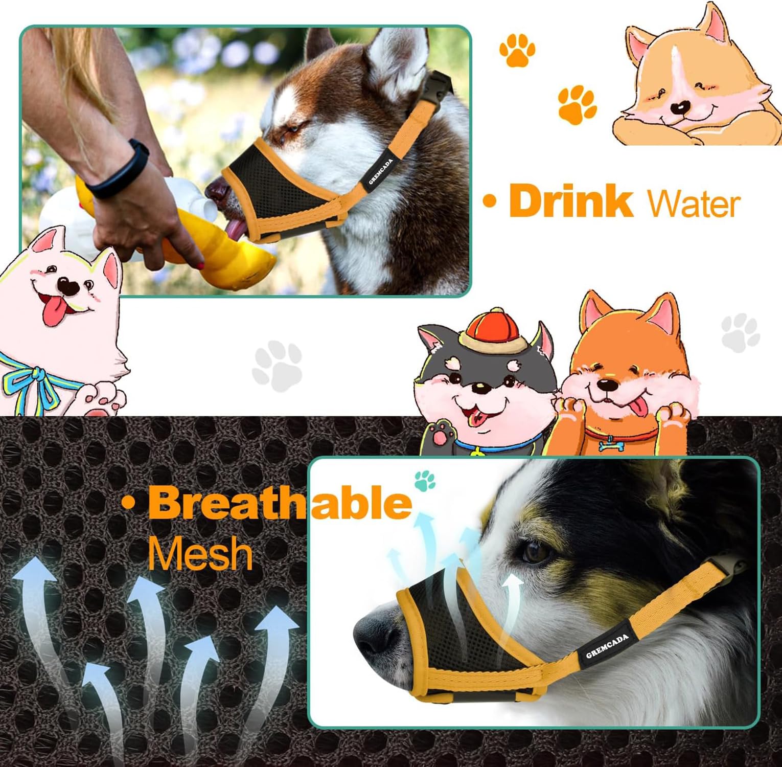 Dog Muzzle for Small Medium Large Dogs - Soft Nylon Breathable Muzzle with Air Mesh, Adjustable Loop, Anti-Dropping Design for B