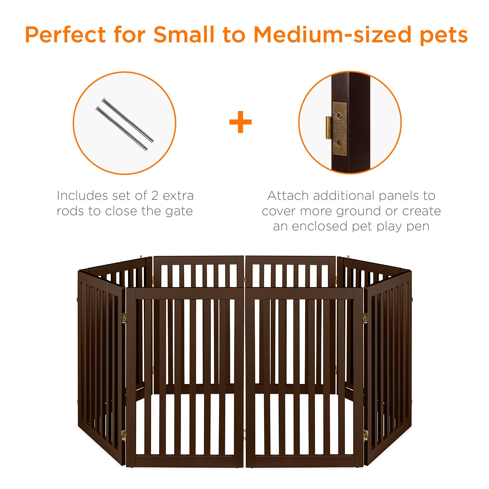 Best Choice Products 31.5In 4-Panel Freestanding Wooden Pet Gate W/Walk Through Door, Adjustable Pen, Support Feet - Espresso