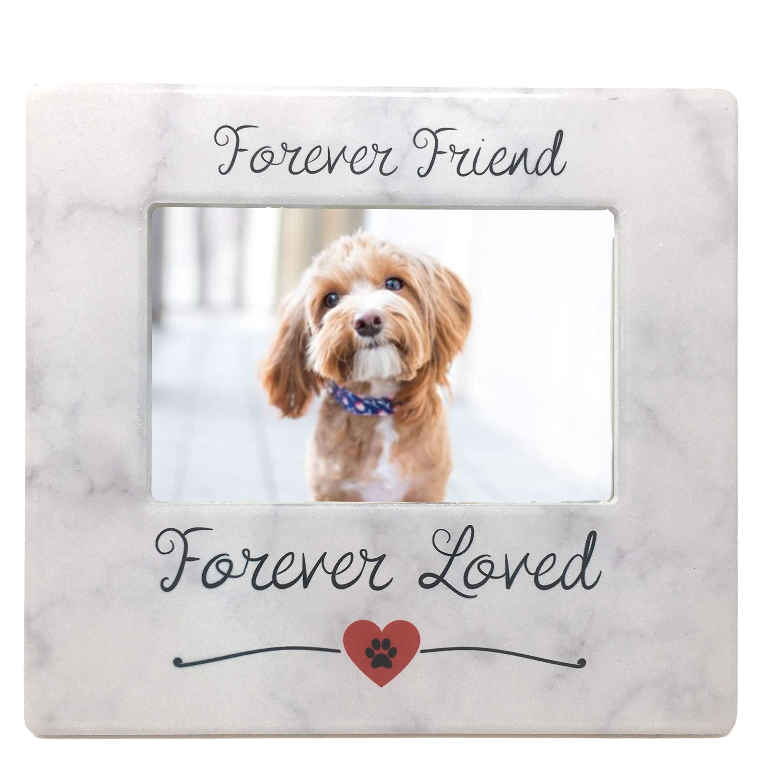 Banberry Designs Pet Memorial Frame - Forever Friend Forever Loved Paw Print And Heart Design Picture Frame - Easel Back - Loss 