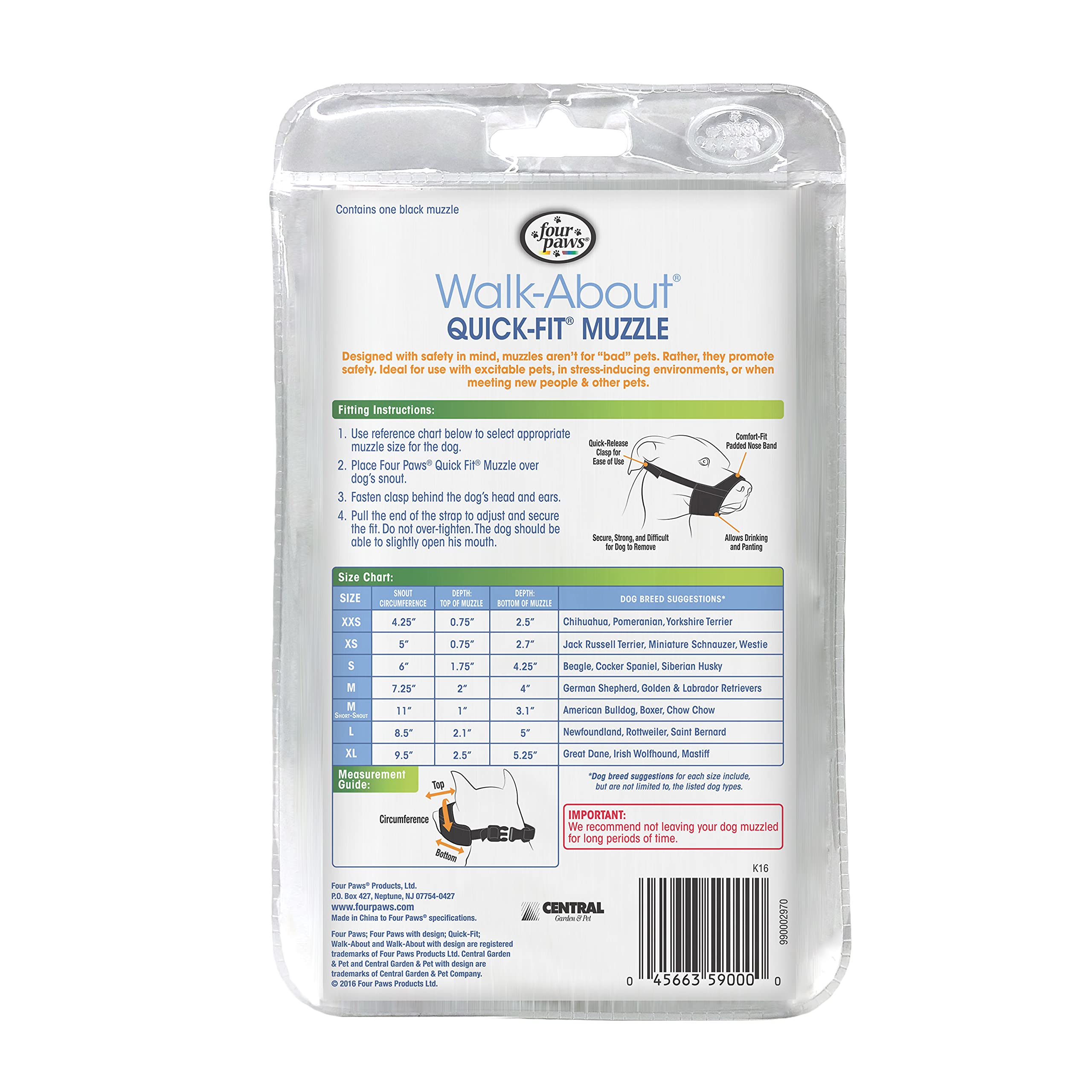 Four Paws Walk-About Quick-Fit Dog Muzzle 3 - Medium