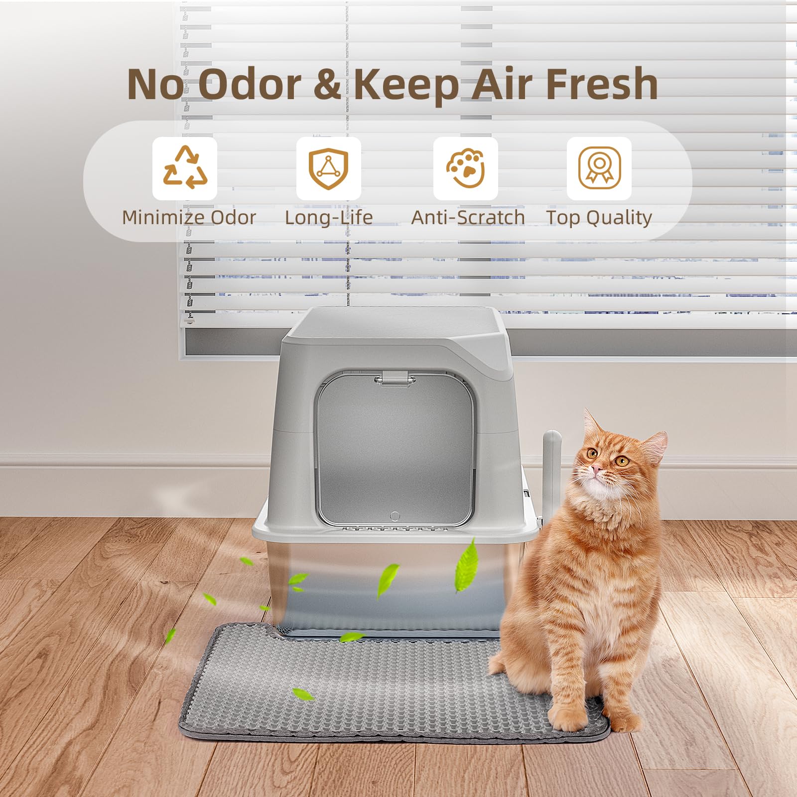 Amniau Stainless Steel Cat Litter Box with Lid, Extra Large Litter Box, Great for Large & Small Cat, Easy to Clean, Anti-Leakage