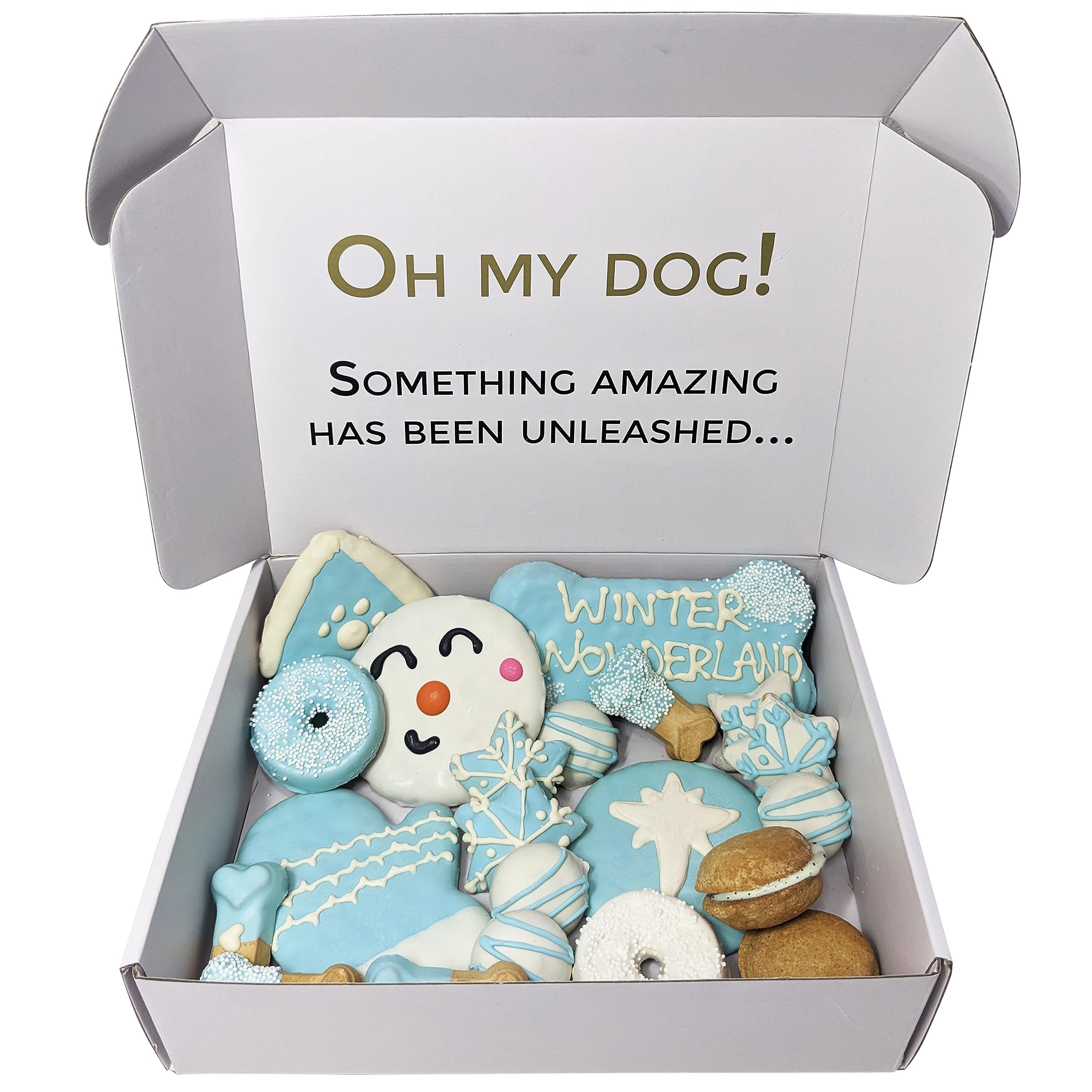 Bonne et Filou Winter Dog Treats, Gourmet Gift Box, 21 Luxury Macarons, Truffles & Bone Cookies, Healthy & Delicious Treats for