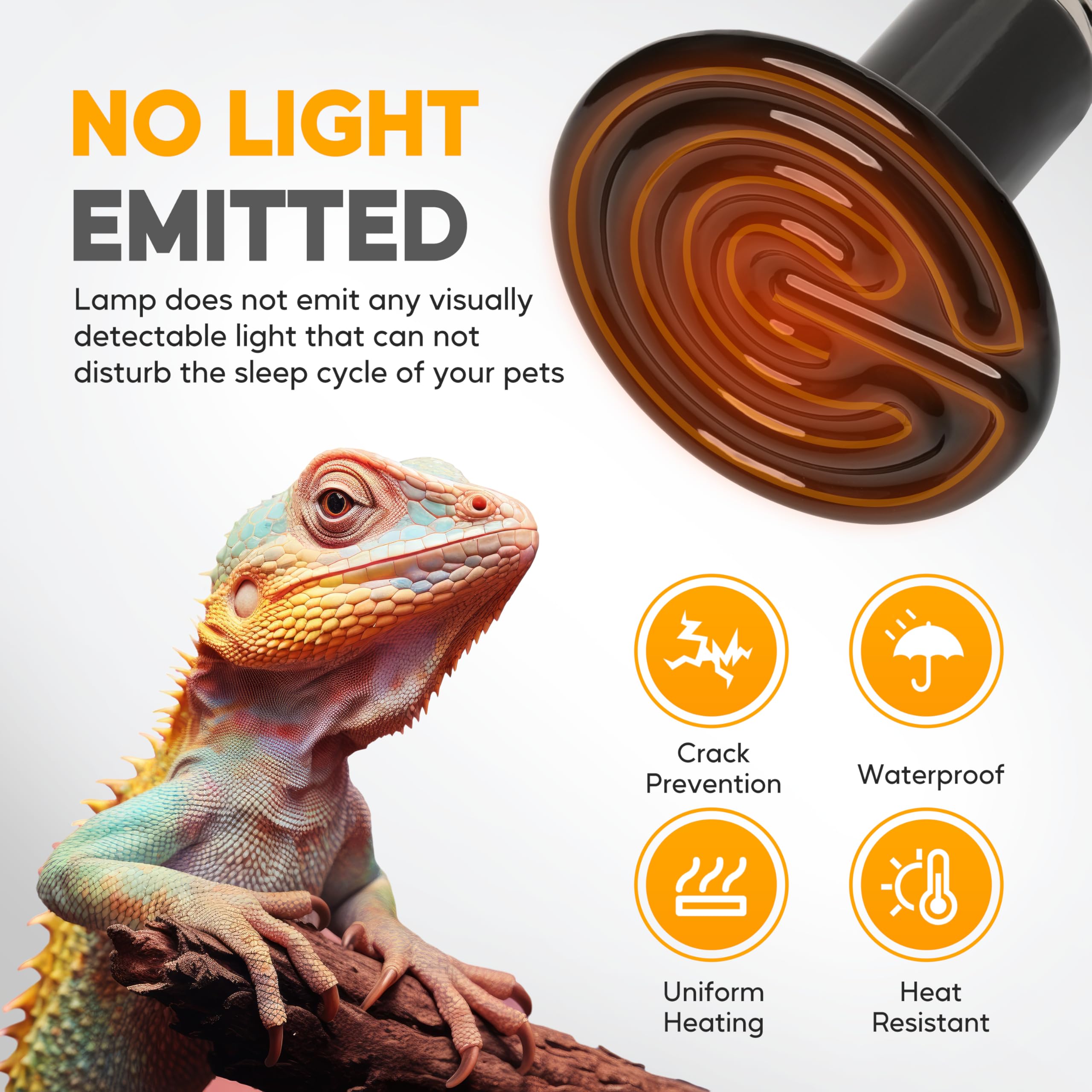 HealSmart 50W Reptile Heat Lamp Ceramic Heat Emitter, No Light Emitting Heat Bulbs, Suitable for Snake/Lizard/Spider, Plant Grow