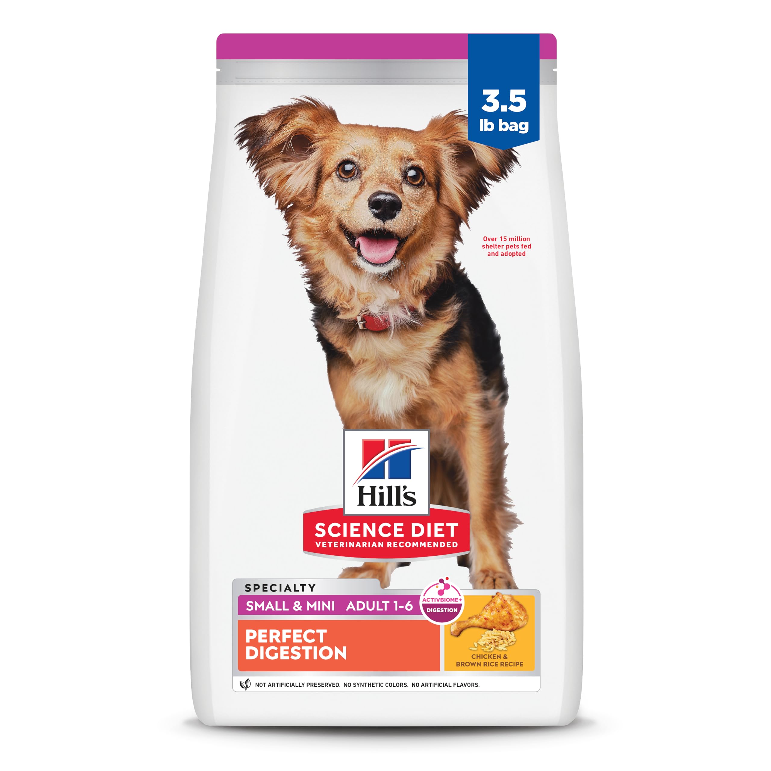 Hills Science Diet Perfect Digestion, Adult 1-6, Small & Mini Breeds Digestive Support, Dry Dog Food, Chicken & Brown Rice, 3.5