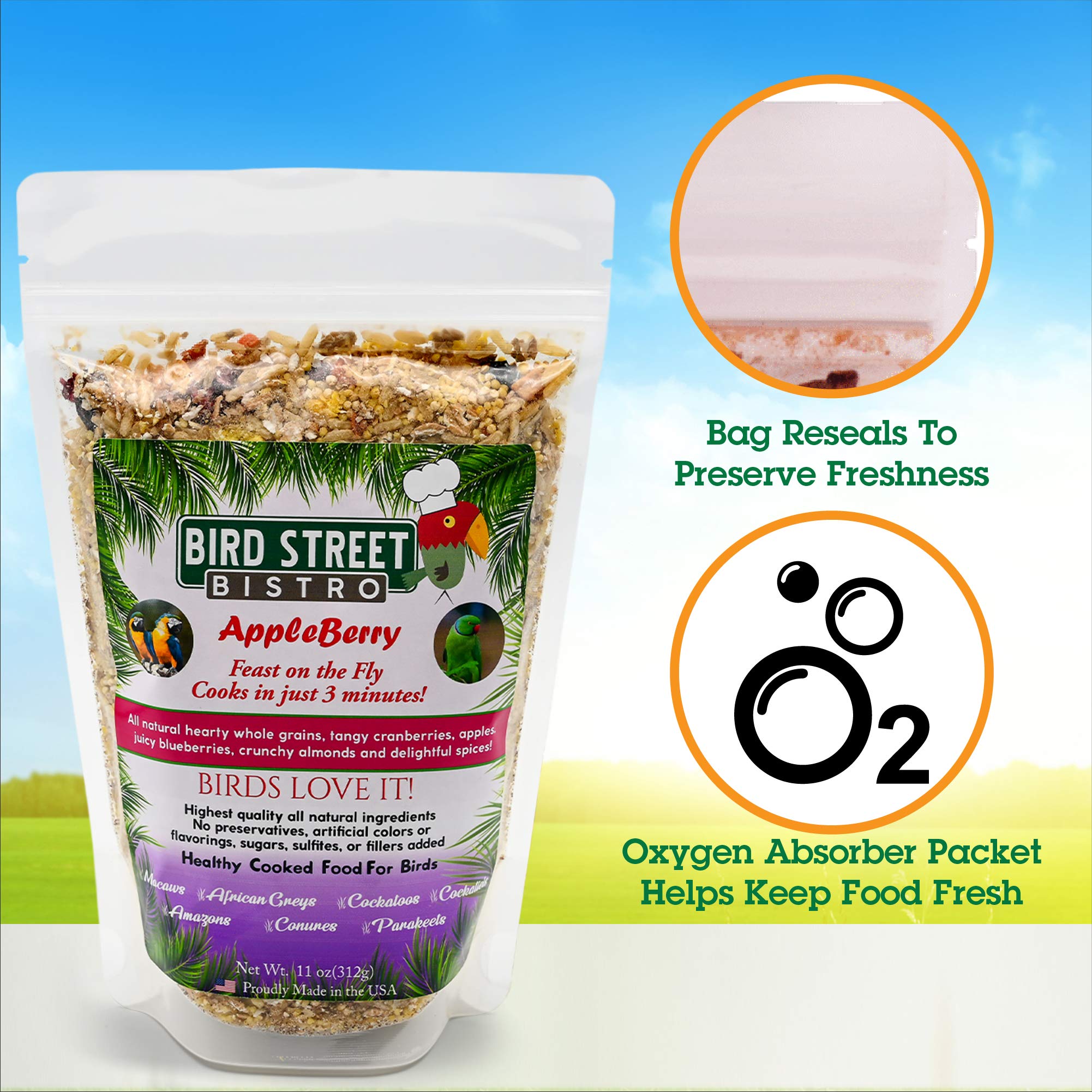 Bird Street Bistro Parrot Food Sample 4 Pack - Parakeet Food - Cockatiel Food - Bird Food - Cooks in 3-15 min w/Natural & Organi