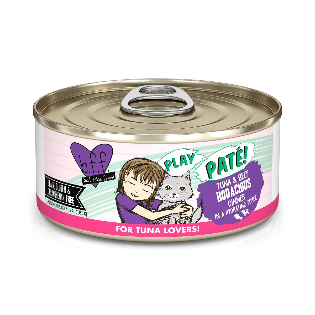 B.F.F. Play - Best Feline Friend Paté Lovers, Aw Yeah!, Tuna & Beef Bodacious With Tuna & Beef, 5.5Oz Can (Pack Of 8)