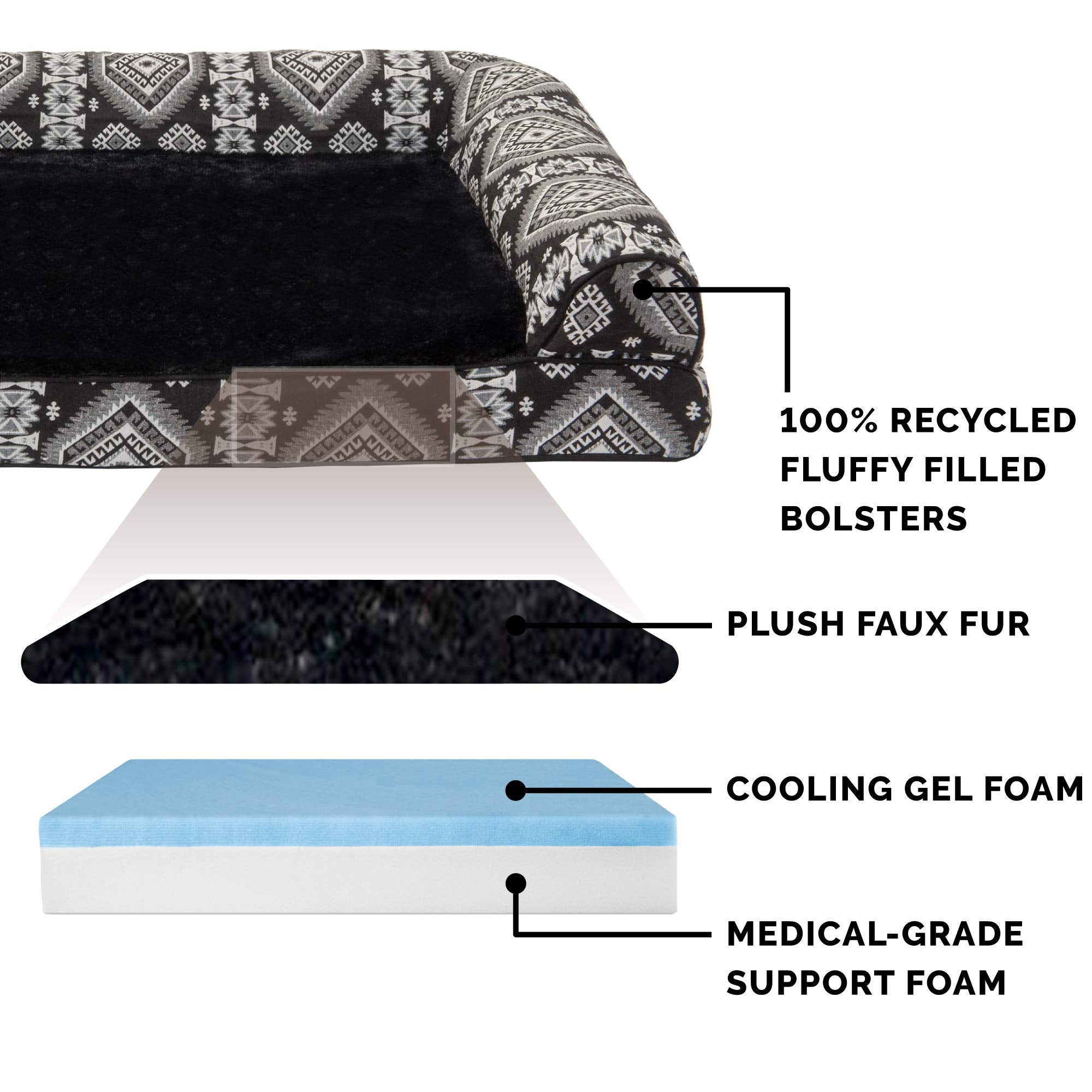 Furhaven Cooling Gel Dog Bed For Large Dogs W/ Removable Bolsters & Washable Cover, For Dogs Up To 125 Lbs - Plush & Southwest K