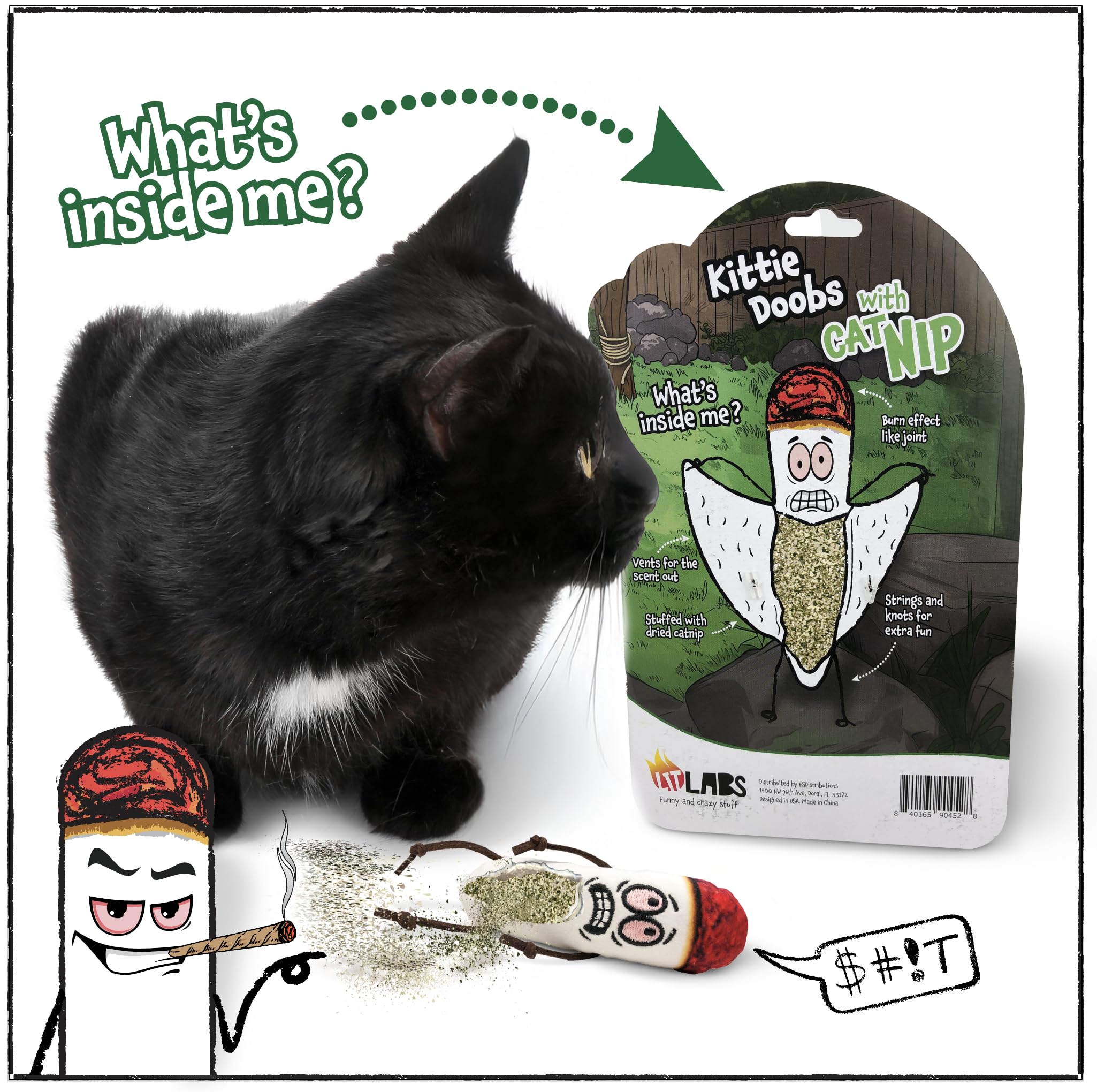 Lit Labs Kittie Doobs Adventure Toys - Funny Catnip Joints For Cats With Dried And Organic High Potency Catnip - Fear Theme