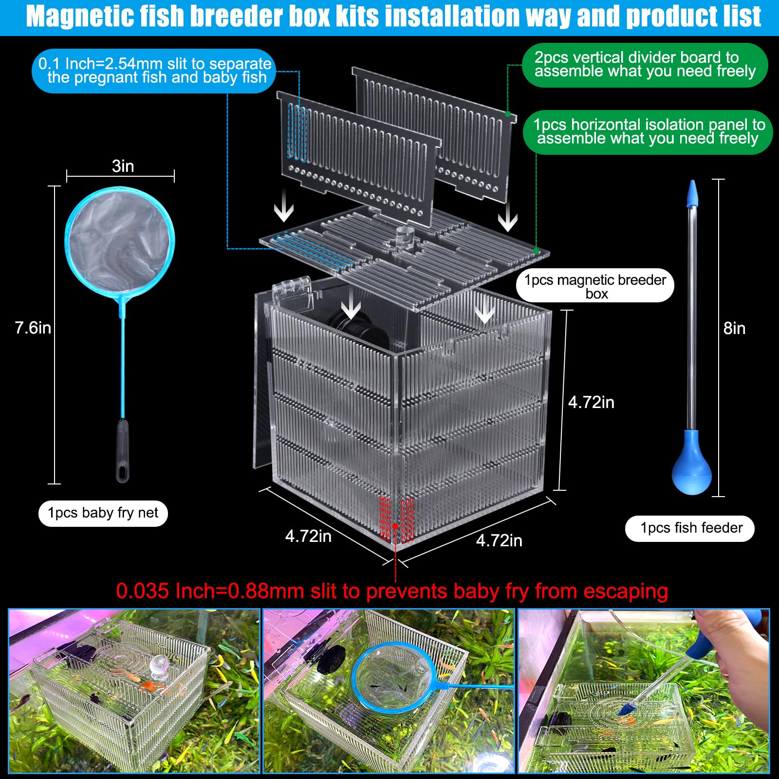 Magnetic Fish Breeder Box For Isolation Boxes Acclimation Hatchery Breeding Incubator For Guppy Baby Betta Shrimp Saltwater Clow