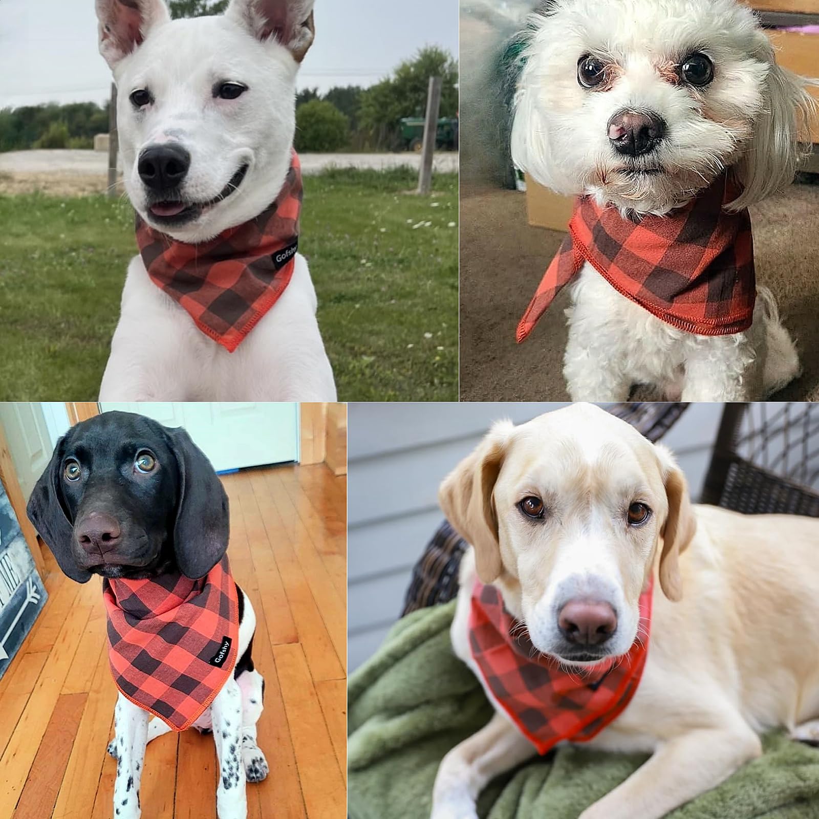 Gofshy Dog Bandana Fall Small-Orange Brown Dog Scarf Buffalo Plaid Printing Adjustable Bib Handkerchief Accessories For Small Dogs Cats (S)