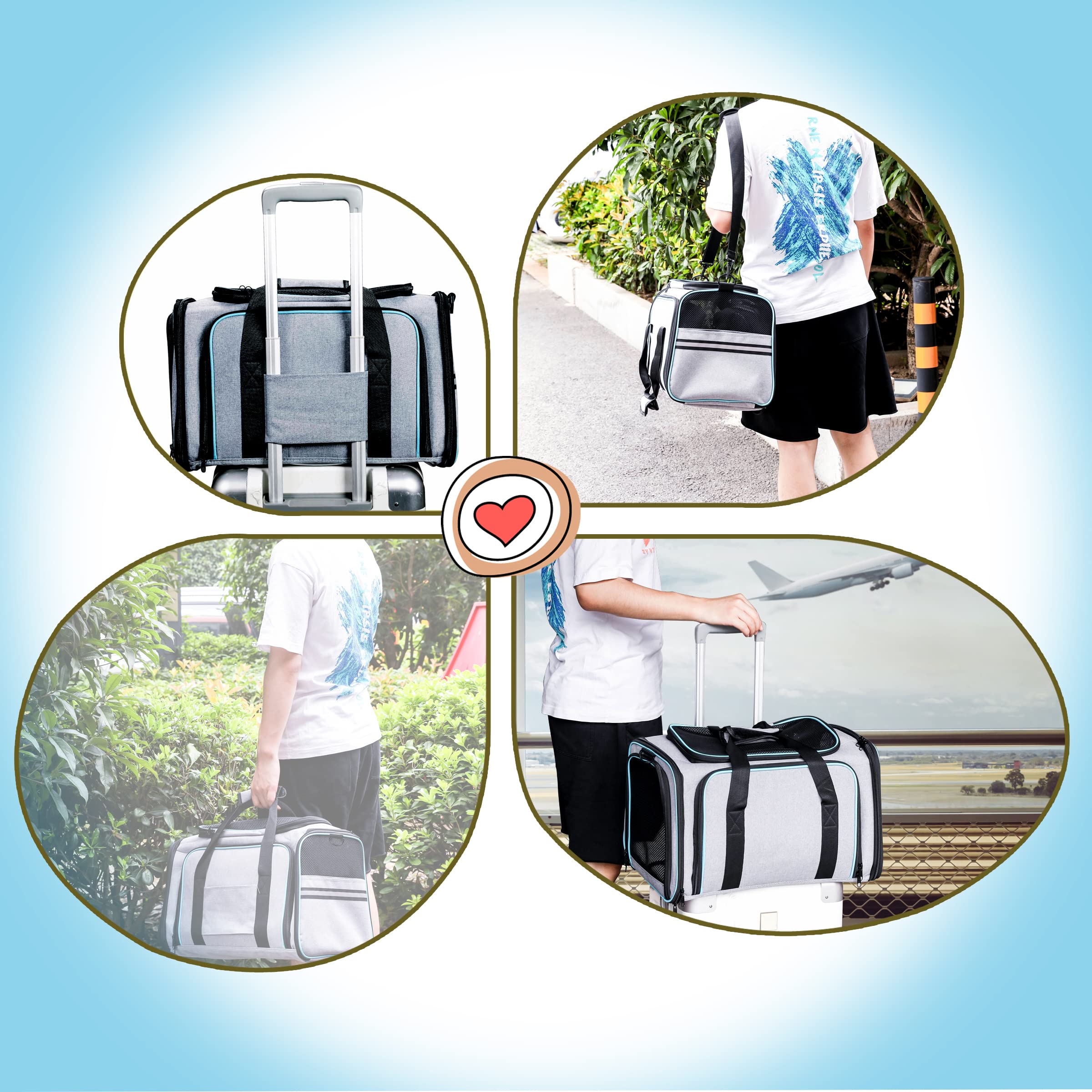 Cat Dog Carrier - Airline Approved Expandable Soft-Sided Pet Carrier With Removable Fleece Pad And Pockets, For Cats/Puppy And S