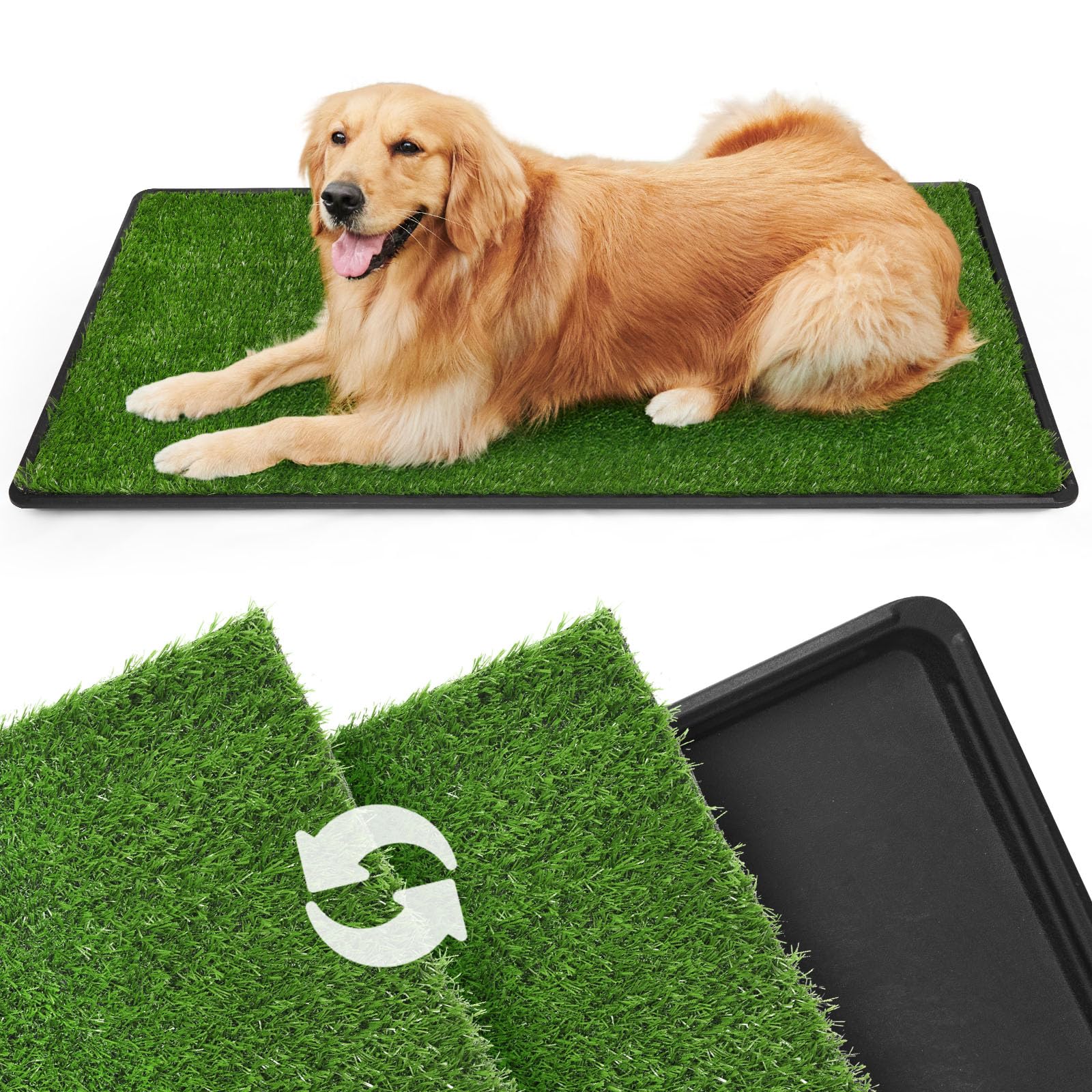 LOOBANI Dog Grass Pad with Tray Large - Dog Litter Box Indoor Potty for Apartment and Patio Training with 2 Pack Grass Pee Pads 