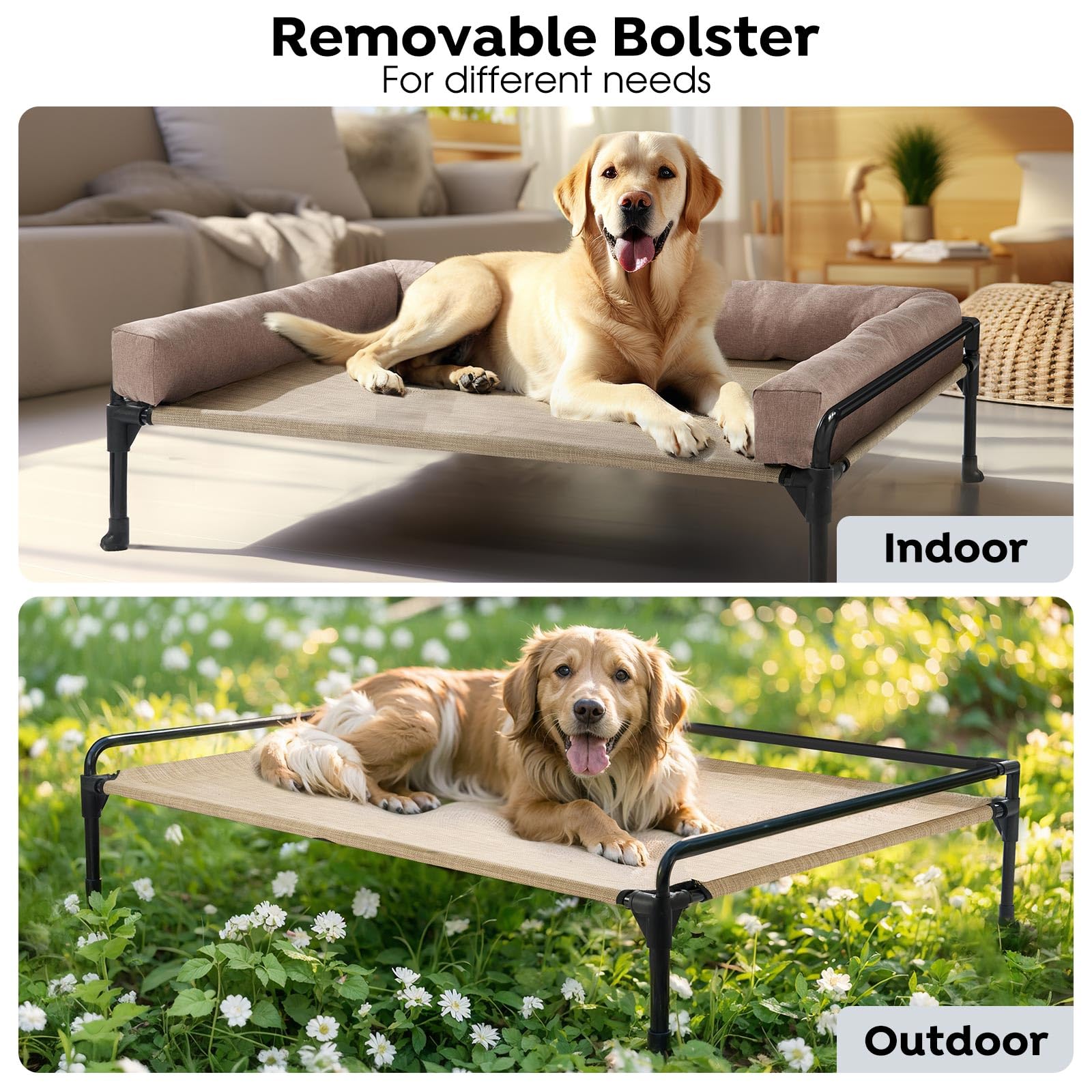 Veehoo Elevated Raised Dog Bed-Cooling Outdoor Dog Cot Bed For Large Sized Dogs Three-Sided Fence Raised Pet Cot With Mesh &No-S