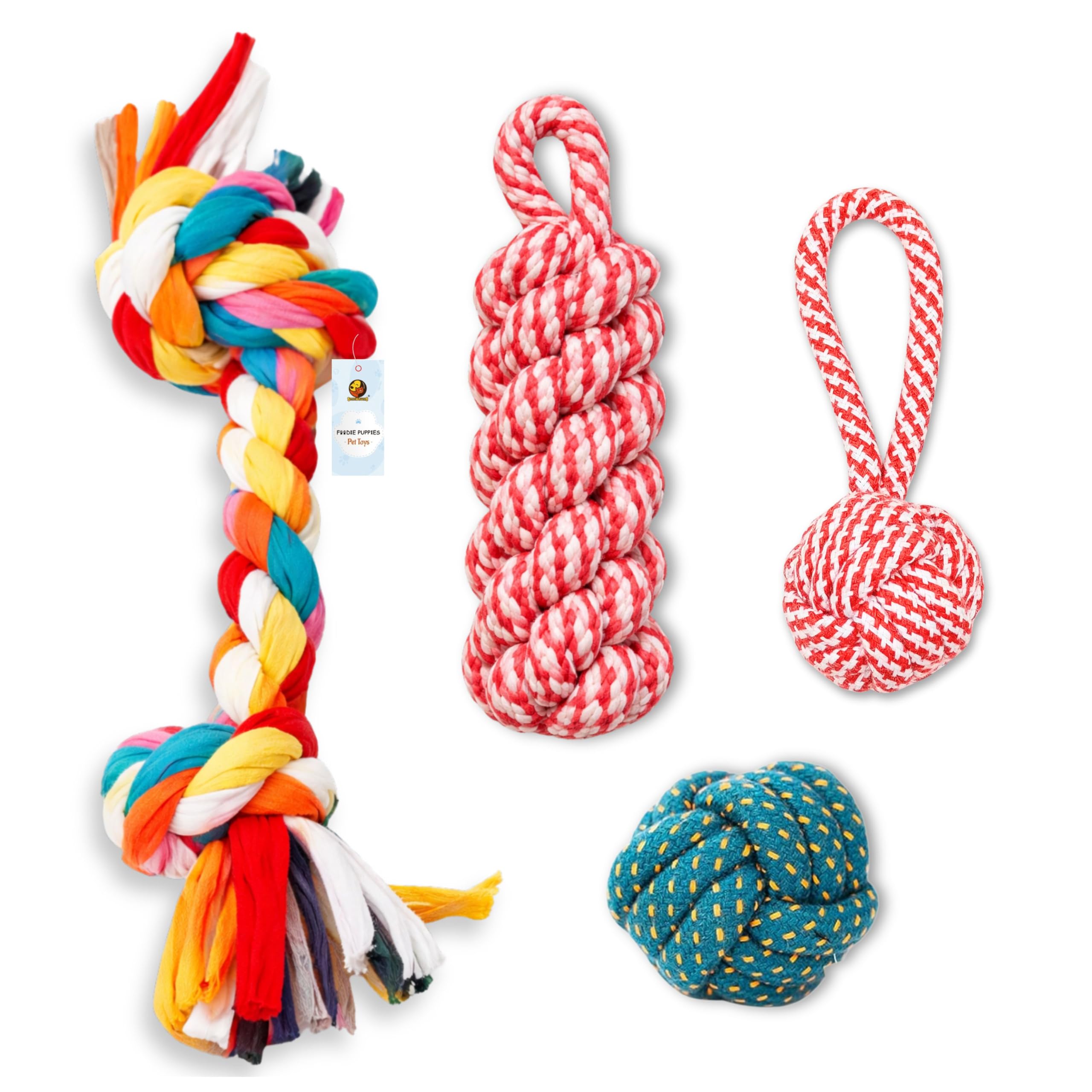 Foodie Puppies Interactive Dog Cotton Rope Chew Toy Combo For Puppies & Small Dogs  (2Knot Rope + Cotton Ball + Handle Ball + 
