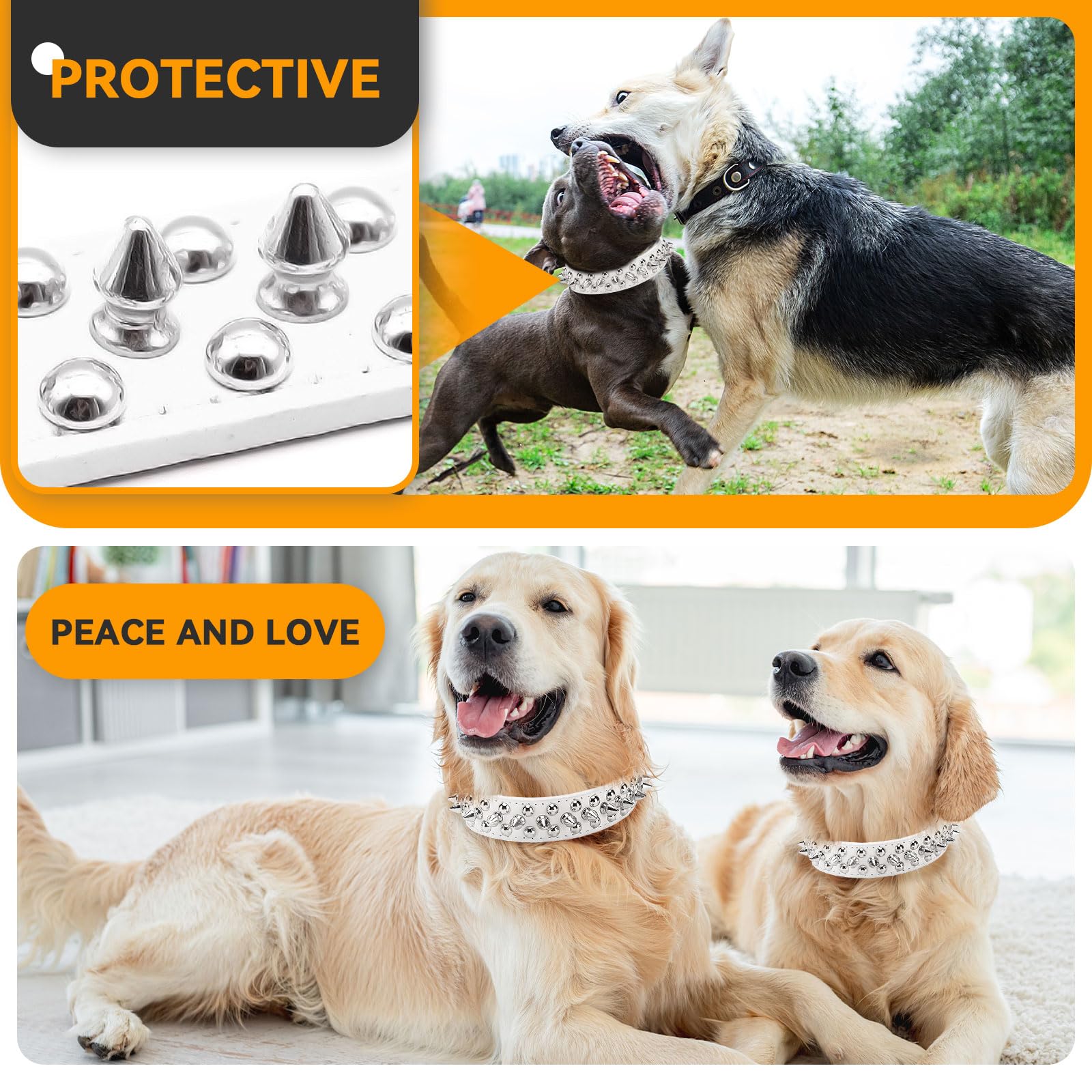 Petcare Spiked Dog Collar White Soft Pu Leather Funny Mushrooms Rivet Spike Studded Puppy Collar Adjustable Outdoor Pet Dog Coll