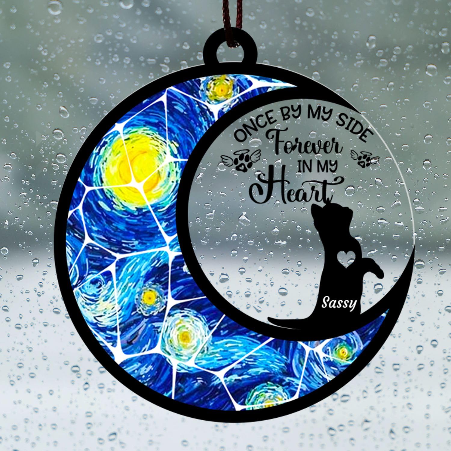 Custom Cat Memorial Suncatcher, Personalized With Name And Breed, Loss Of Pet Sympathy Gift For Cat Lovers, Stained Glass Look A