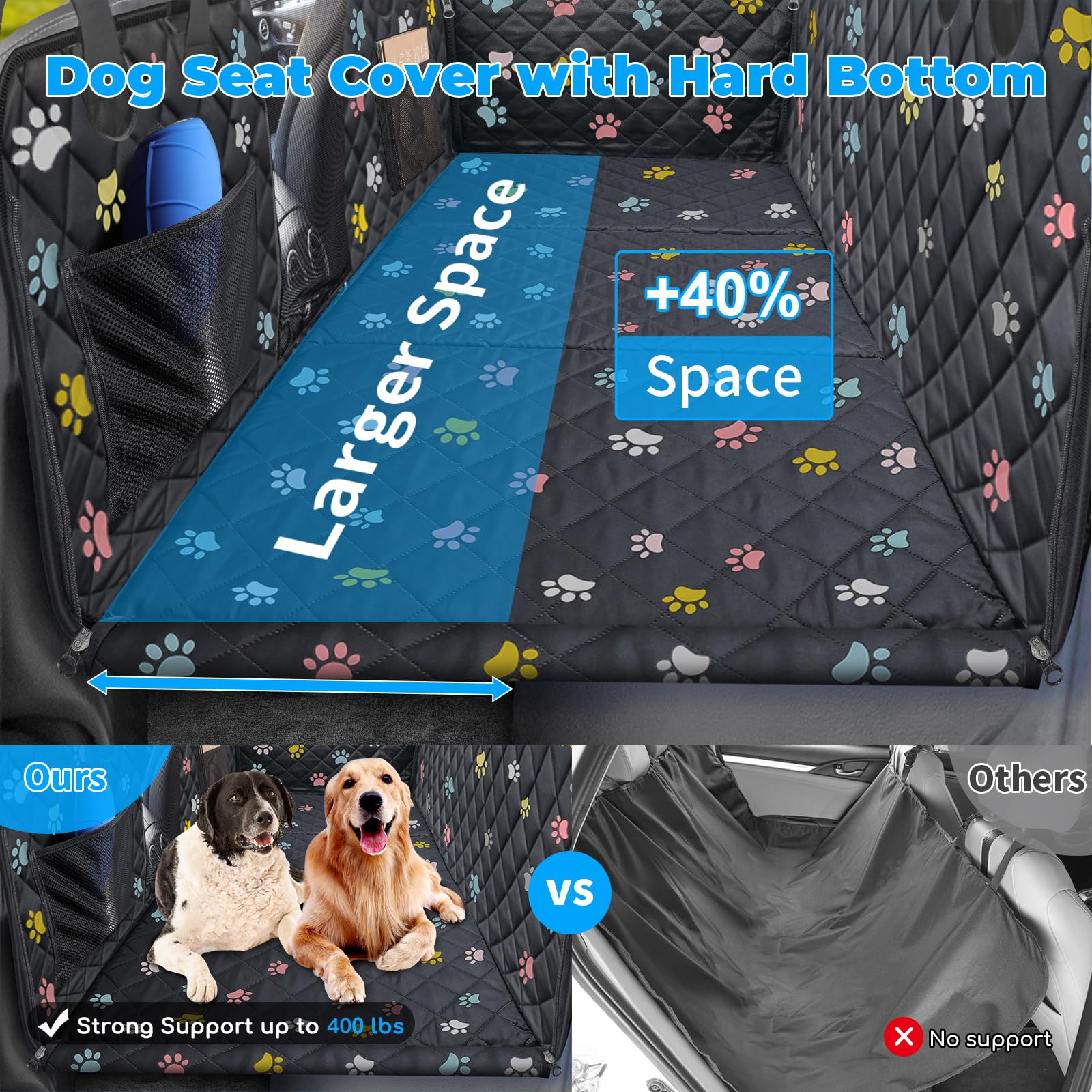 Urpower Back Seat Extender For Dogs, Dog Car Seat Cover Hard Bottom Holds 400 Lbs, Waterproof Dog Hammock For Car Pet Backseat P