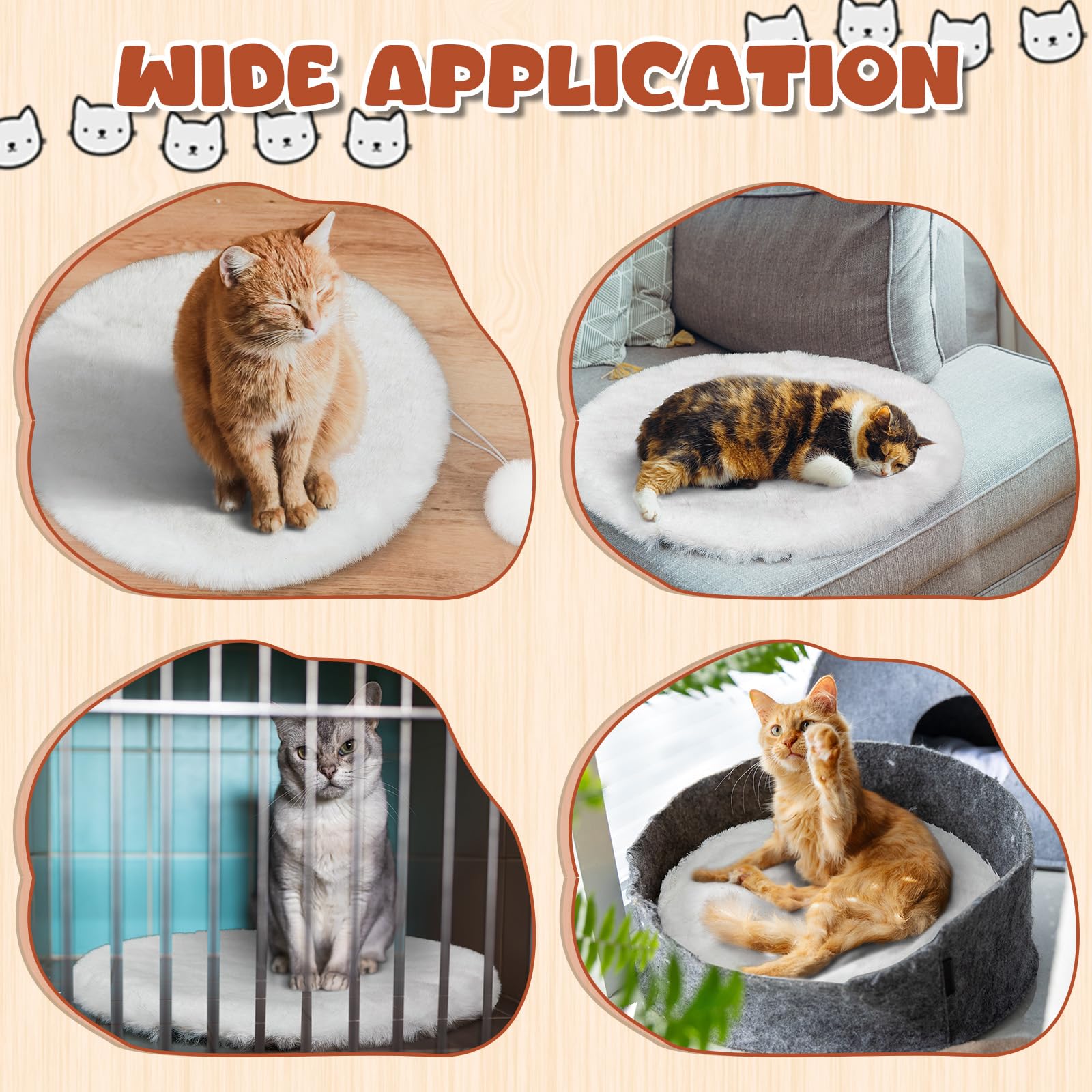 Abbylike 3 Pack 13.8 Round Cat Dog Bed Cushion Pad Mat Faux Rabbit Fur Pet Sleeping Mat With Small Ball Warm Plush Anti Slip Was