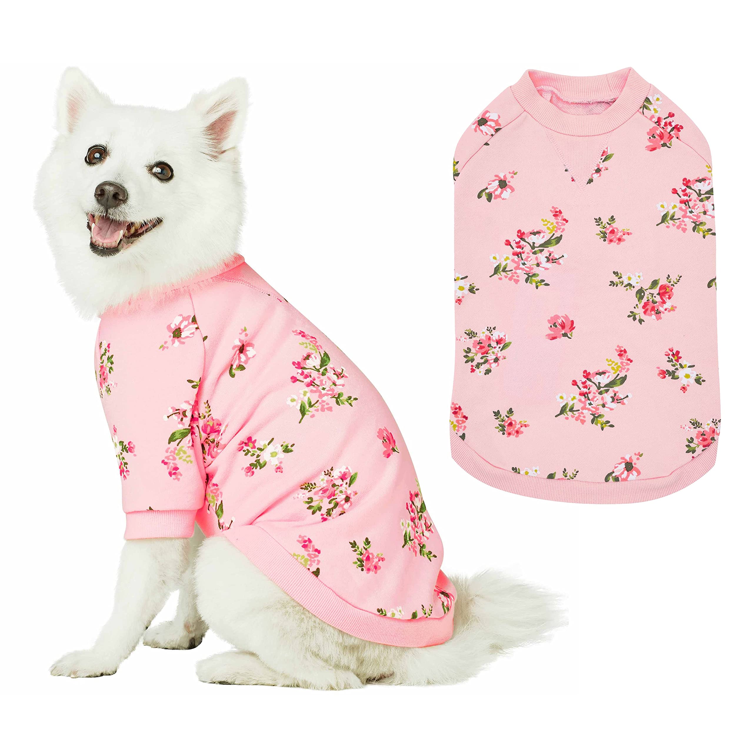 Blueberry Pet 2023 New Spring Scent Inspired Rose Flower Crew-Neck Pullover Dog Sweatshirt In Baby Pink, Back Length 22'', Pack