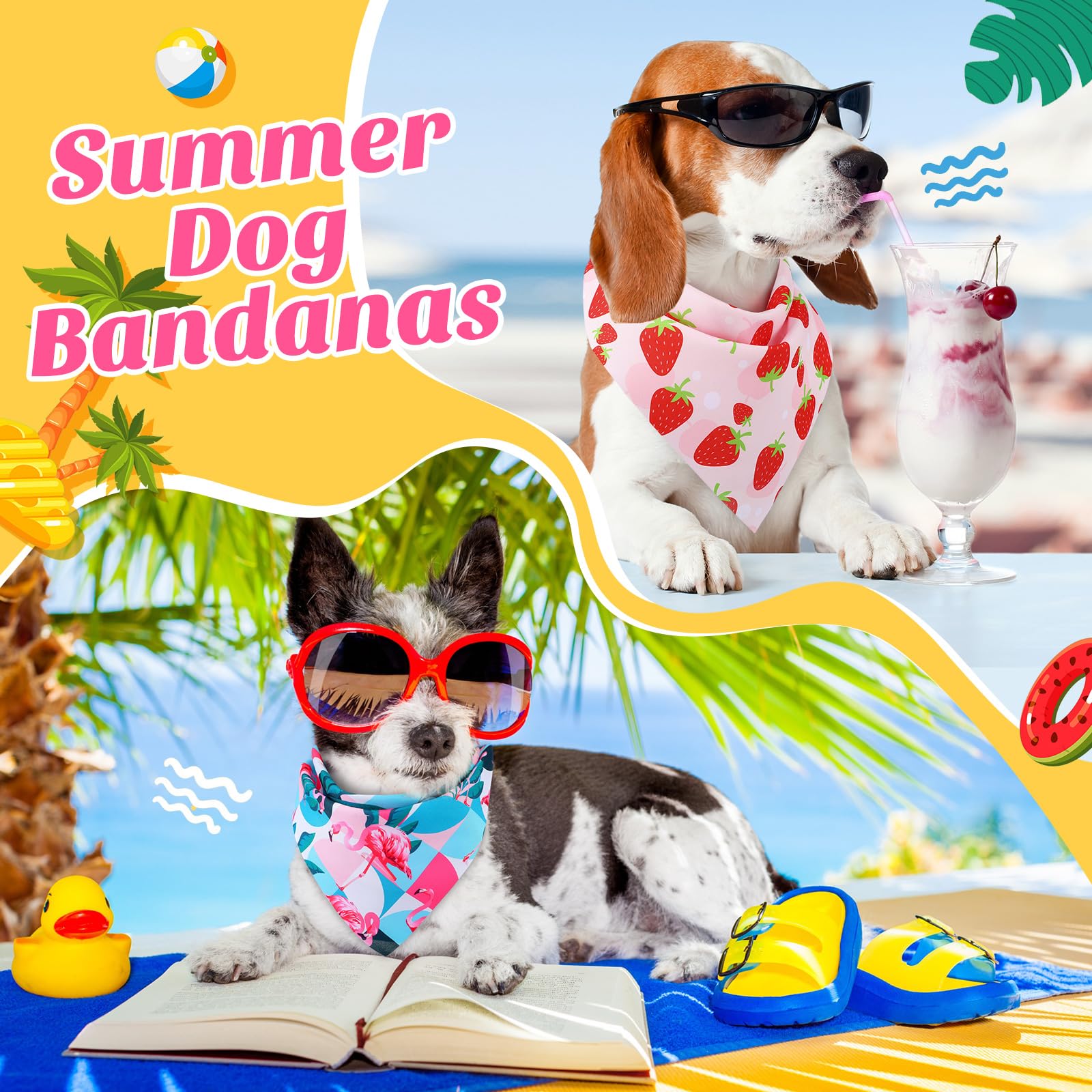 Chunful 50 Pieces Dog Bandanas For Summer Bulk Hawaiian Bandanas Bib Triangle Dog Scarf Set With Fruit Leave Flamingo Pattern Fo