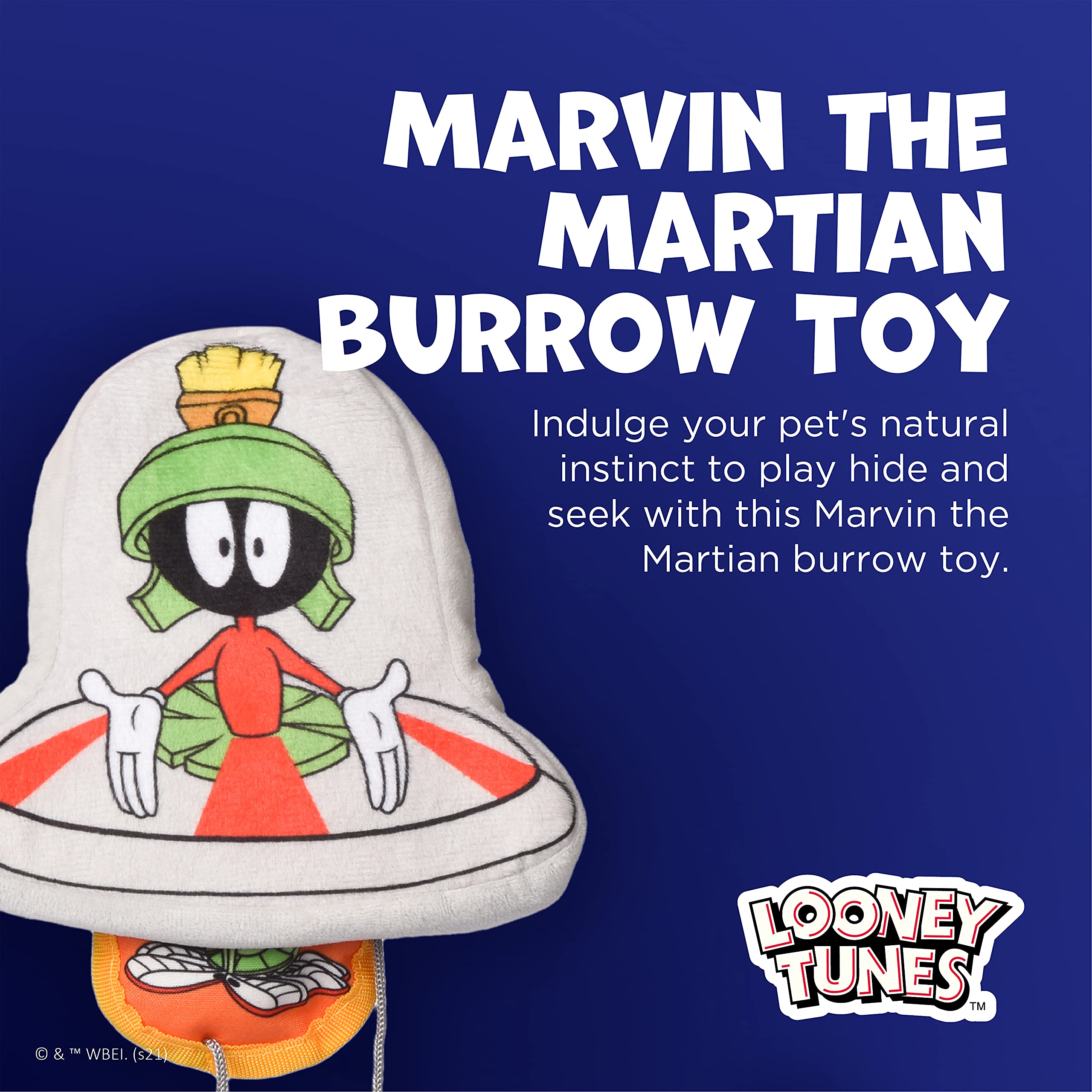 Looney Tunes Marvin The Martian Burrow Plush Dog Toy - 6 Inch, Fun Hide and Seek Toy for All Dogs, Officially Licensed Warner Bros