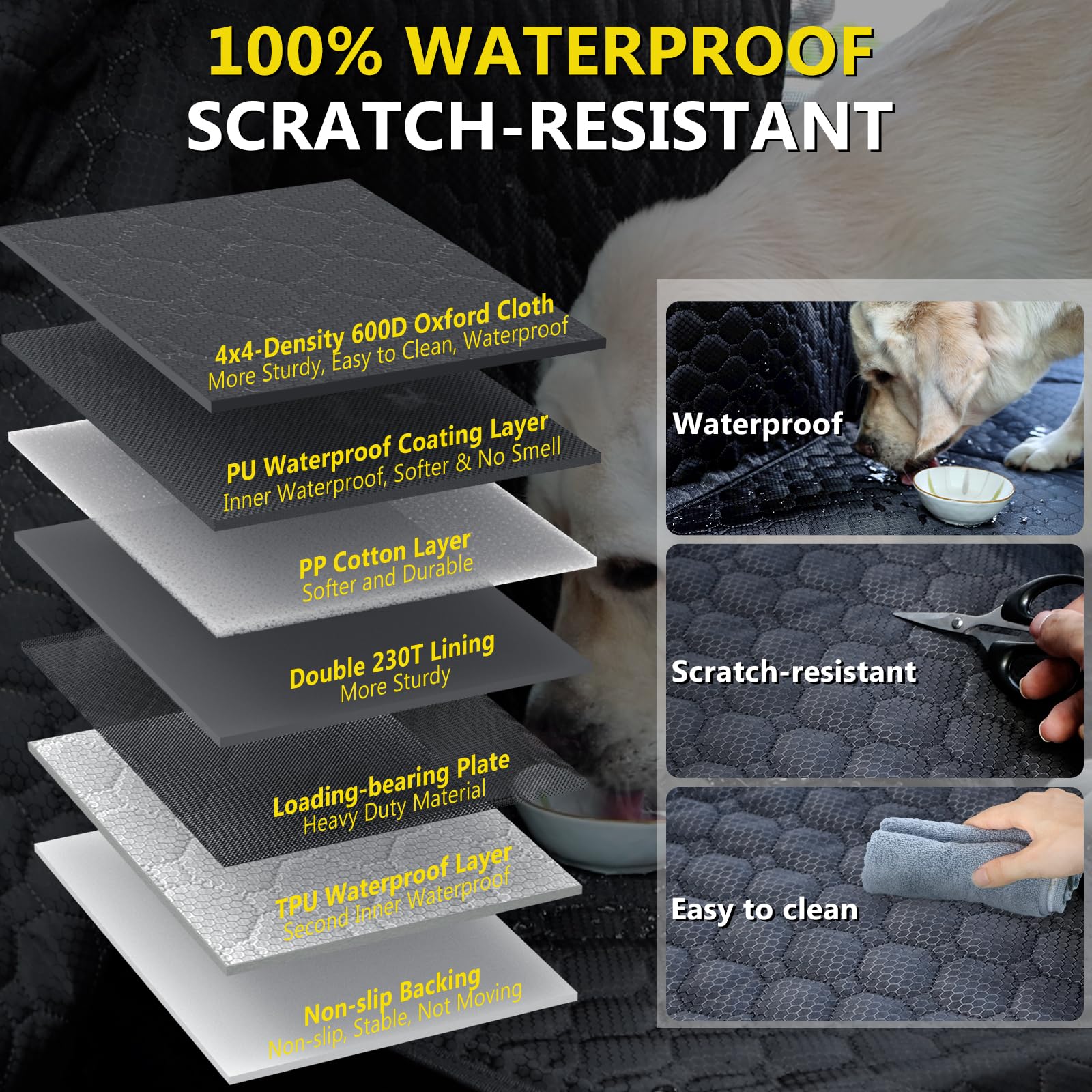 Diamooky Truck Back Seat Extender For Dogs, Upgraded Waterproof Pet Seat Cover With Door Protection, Hard Bottom, Holds 400 Lbs,