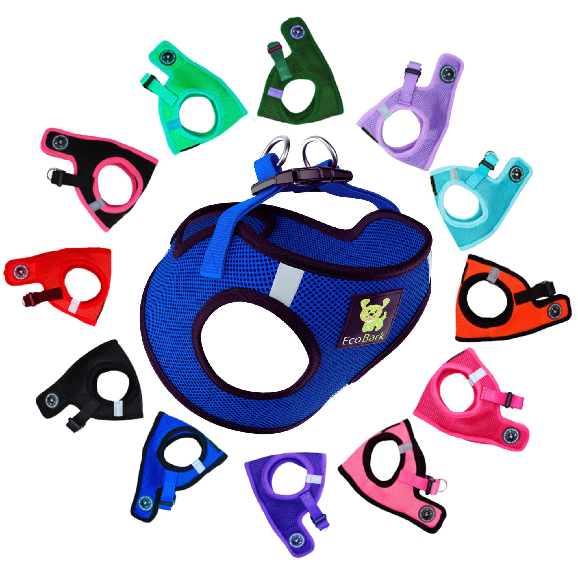 Ecobark Step In Dog Harness - Eco-Friendly Dog Harnesses For Small And Medium Breed Dogs - Reflective And Adjustable Body Halter Vest - Soft Mesh Toy Breed Harness (Bright Blue Sport, Xl