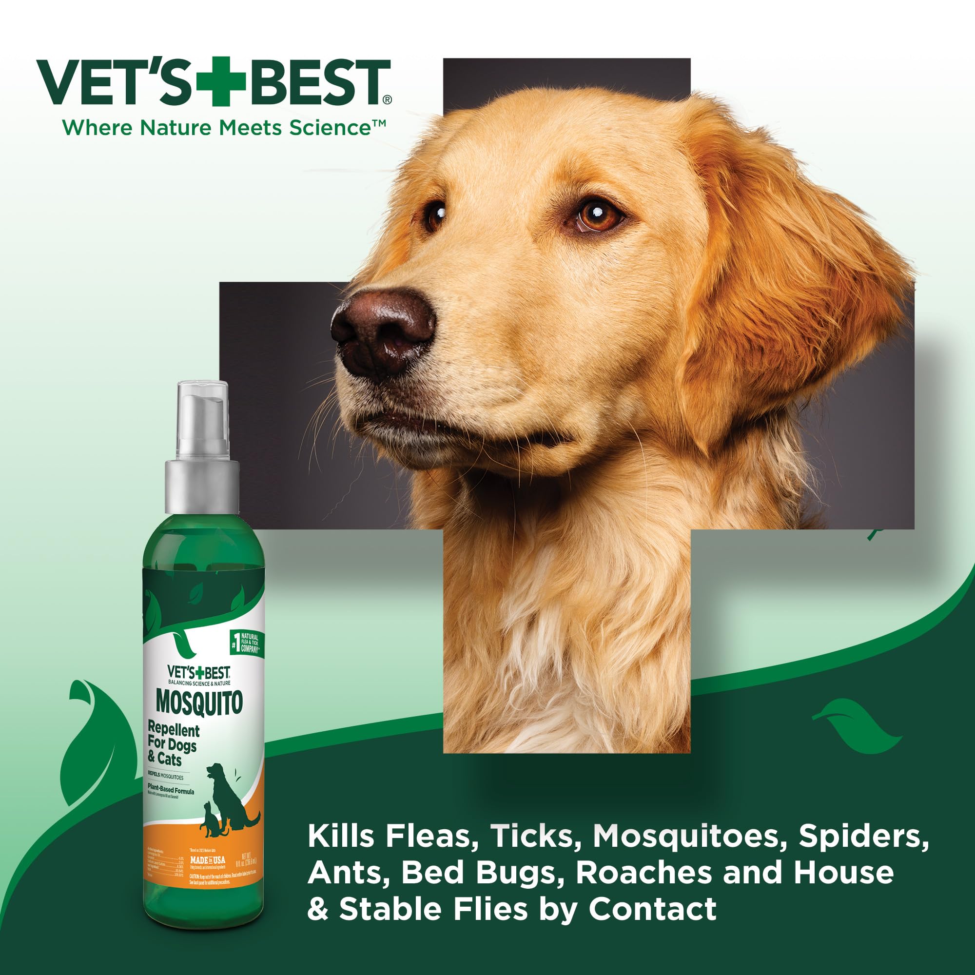 Vet's Best Mosquito Repellent Spray for Dogs & Cats - Natural, DEET-Free, 8 oz - Multi Natural