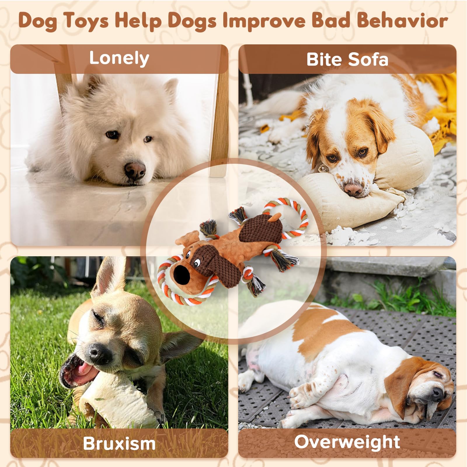 Letsmeet Squeaky Dog Toys, Tug Of War Dog Toy For Large Dogs, Plush Puppy Toys With Pull Rope, Interactive Dog Toys For Small, M