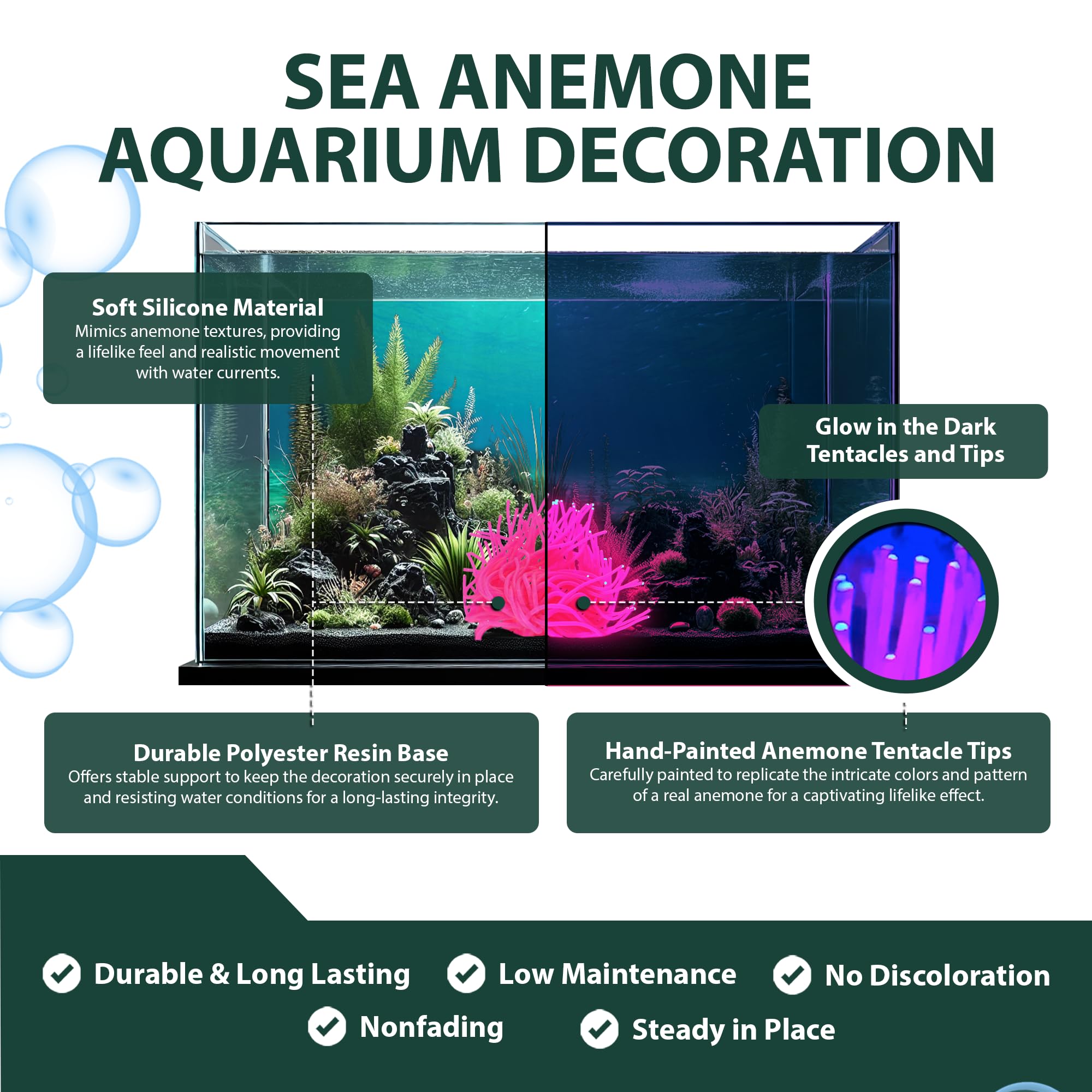 Sporn Sea Anemone Fish Tank Decor Pink, Aquasape Your Fish Tank Decorations With Vibrant Aquarium Decorations, 100% Safe Material, Made In Usa