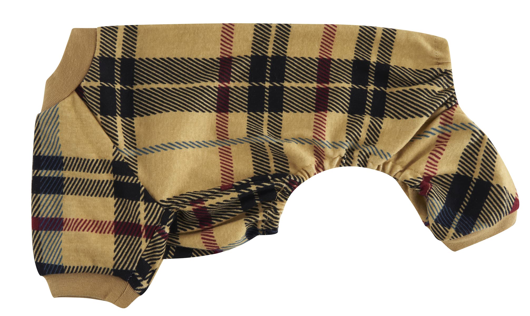 Beige Buffalo Plaid Christmas Clothes For Dogs Pajamas Onesie Pjs, Back Length 20' Large