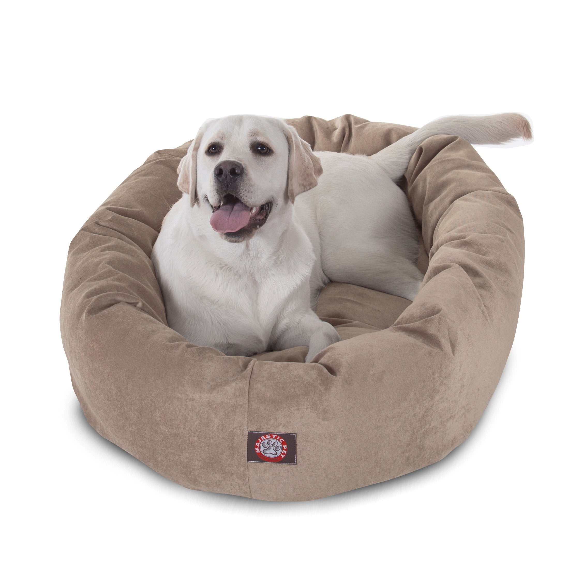 Majestic Pet 40 Inch Micro Velvet Calming Dog Bed Washable – Cozy Soft Round Dog Bed With Spine For Head Support - Fluffy Donut Dog Bed 40X29X9 (Inch) – Round Pet Bed Large – Pearl
