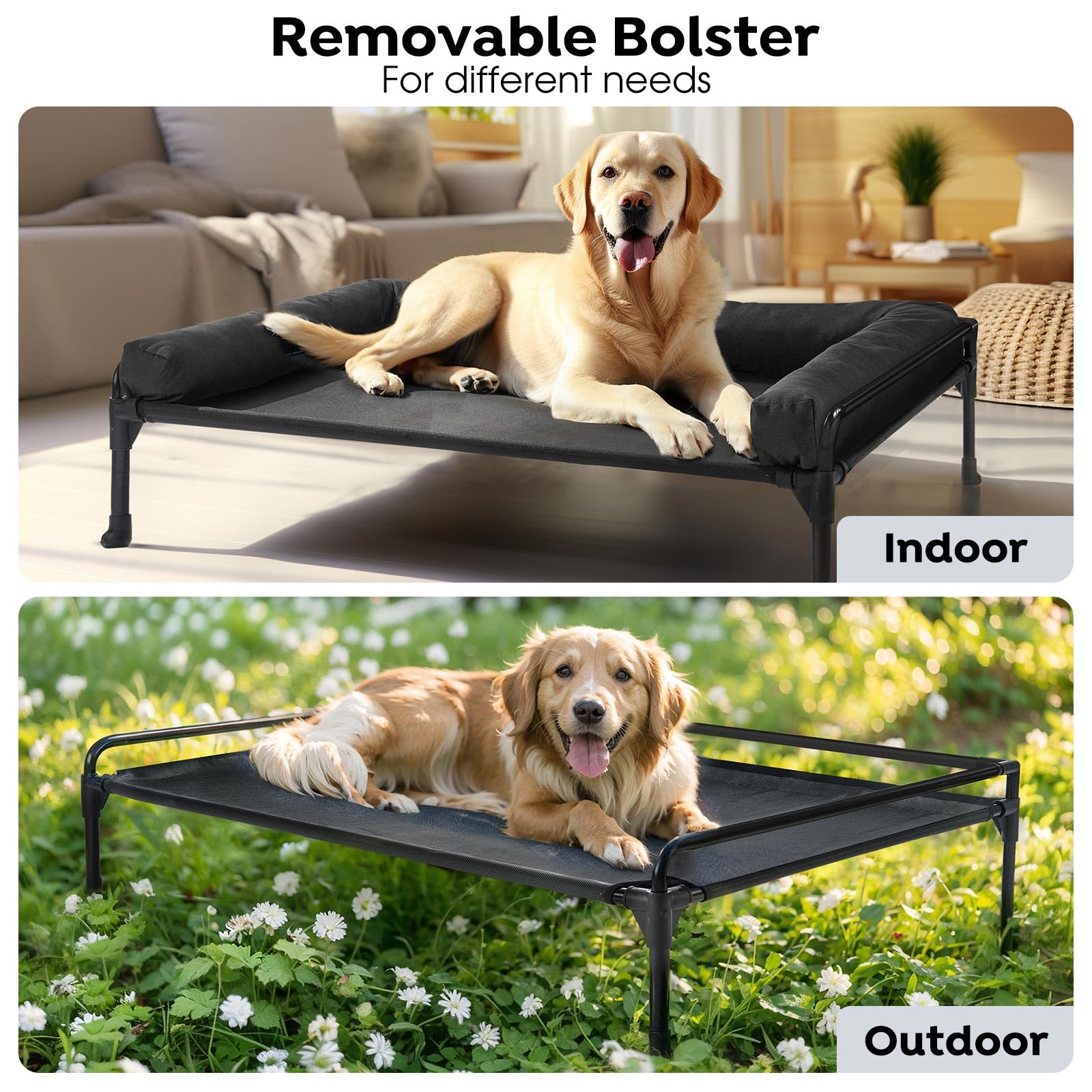 Veehoo Elevated Raised Dog Bed-Cooling Outdoor Dog Cot Bed For Medium Sized Dogs Three-Sided Fence Raised Pet Cot With Mesh & No