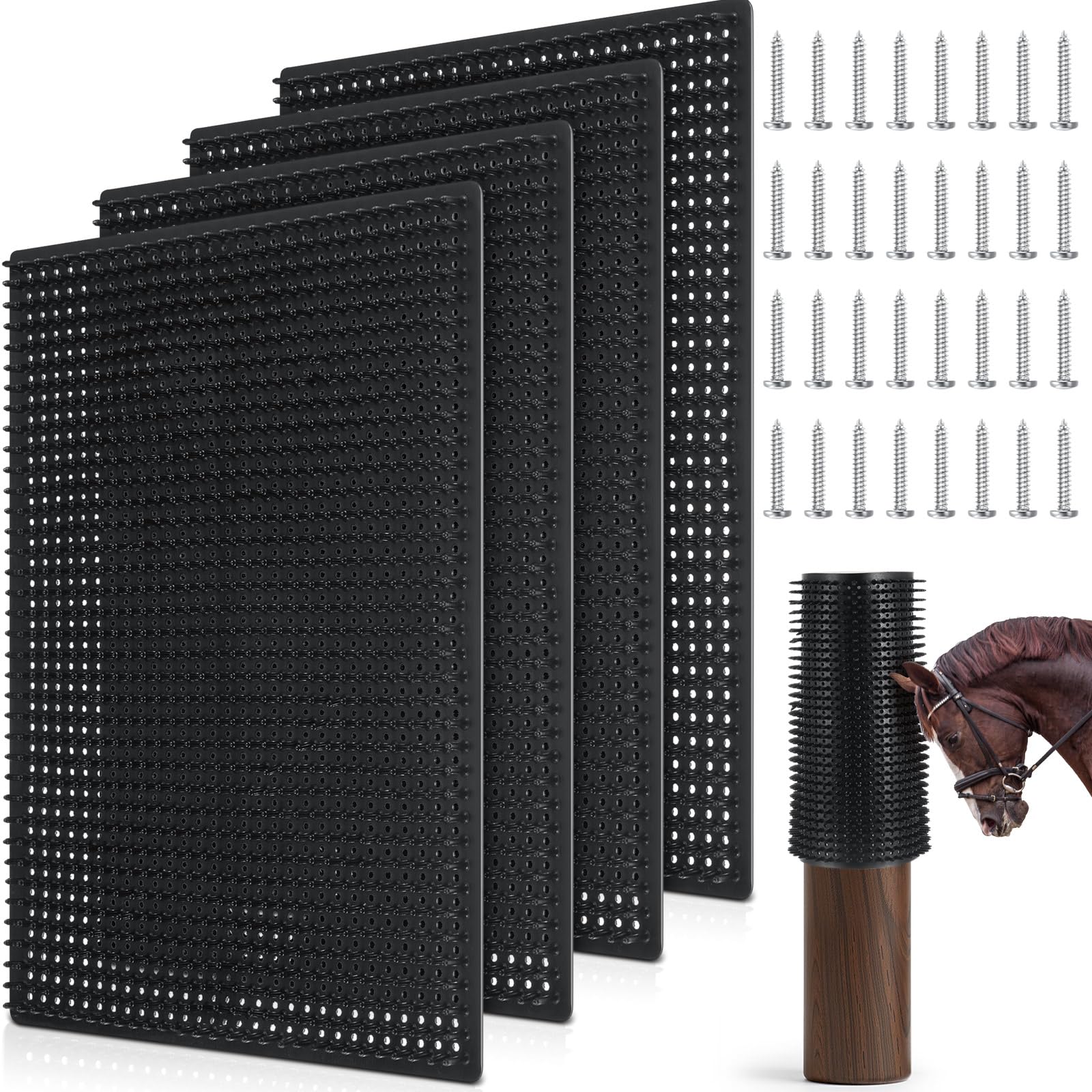 Teenyyou 4 Pack Horse Scratching Post Pad Equine & Bovine Massage Brush Kit 14.1711.81 Horse Cattle Scratchers Safe Soft Itc